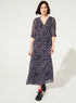 Purple house print pleated fitted dress