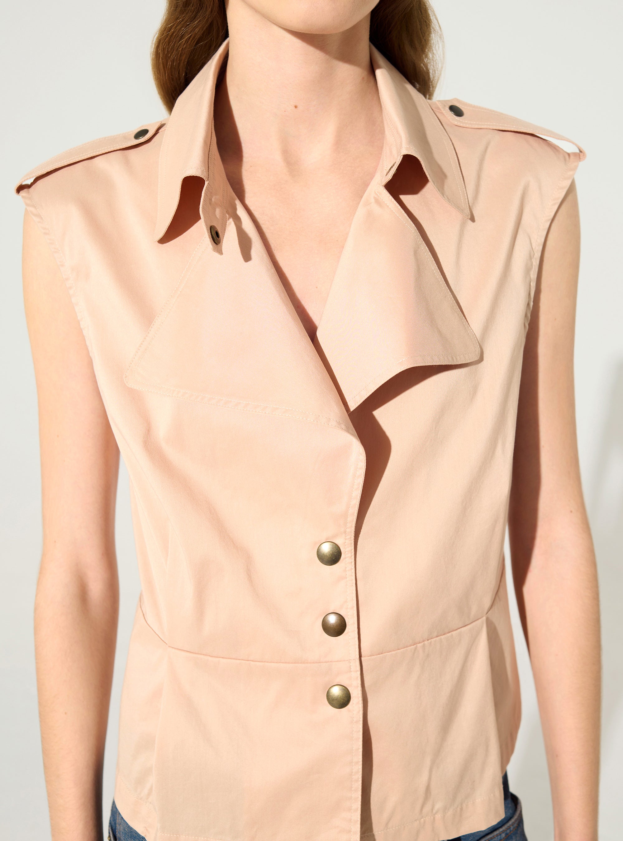 Pink cotton pleated fitted shirt