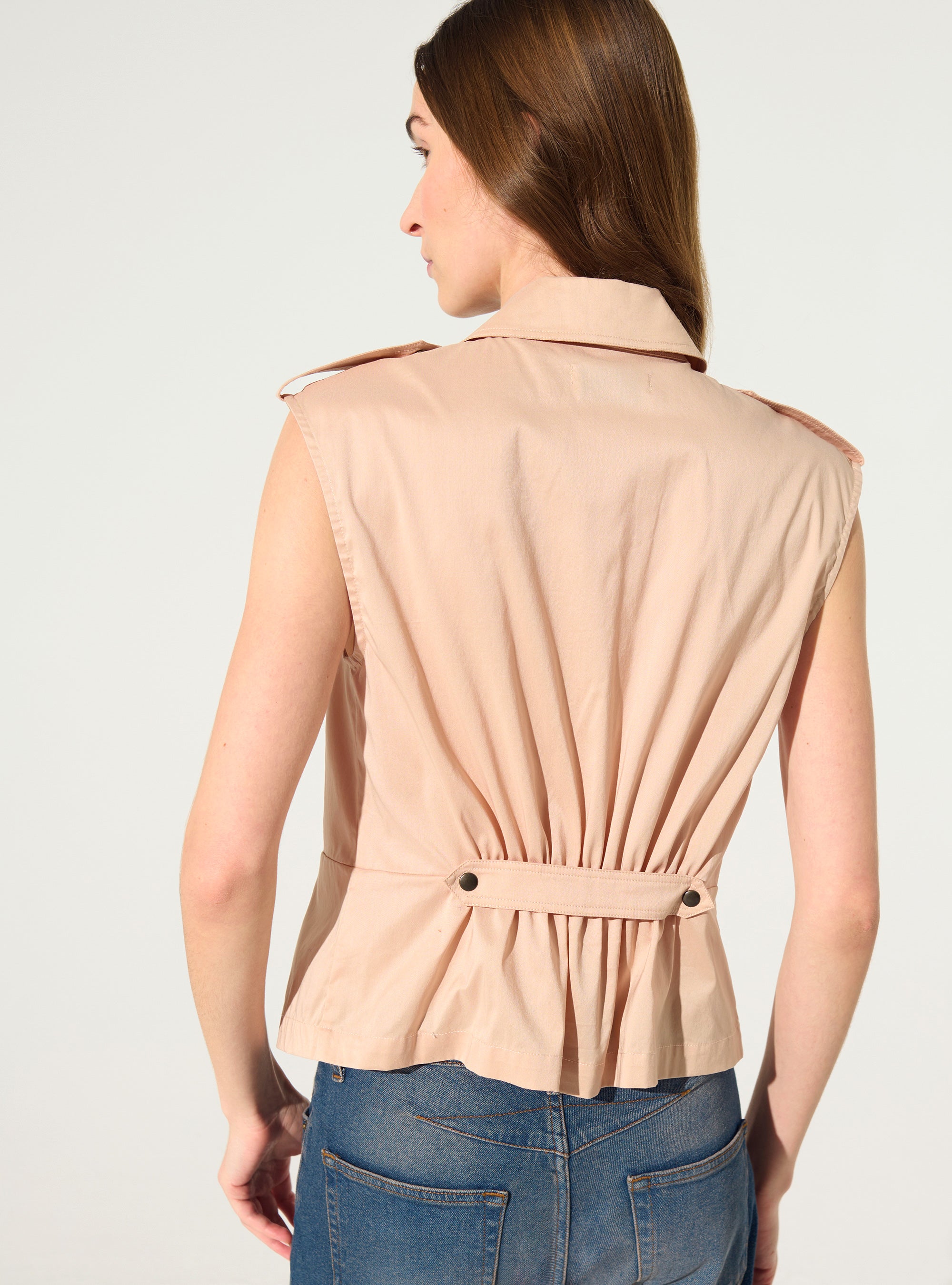 Pink cotton pleated fitted shirt