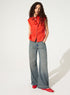 Fitted pleated shirt in red cotton