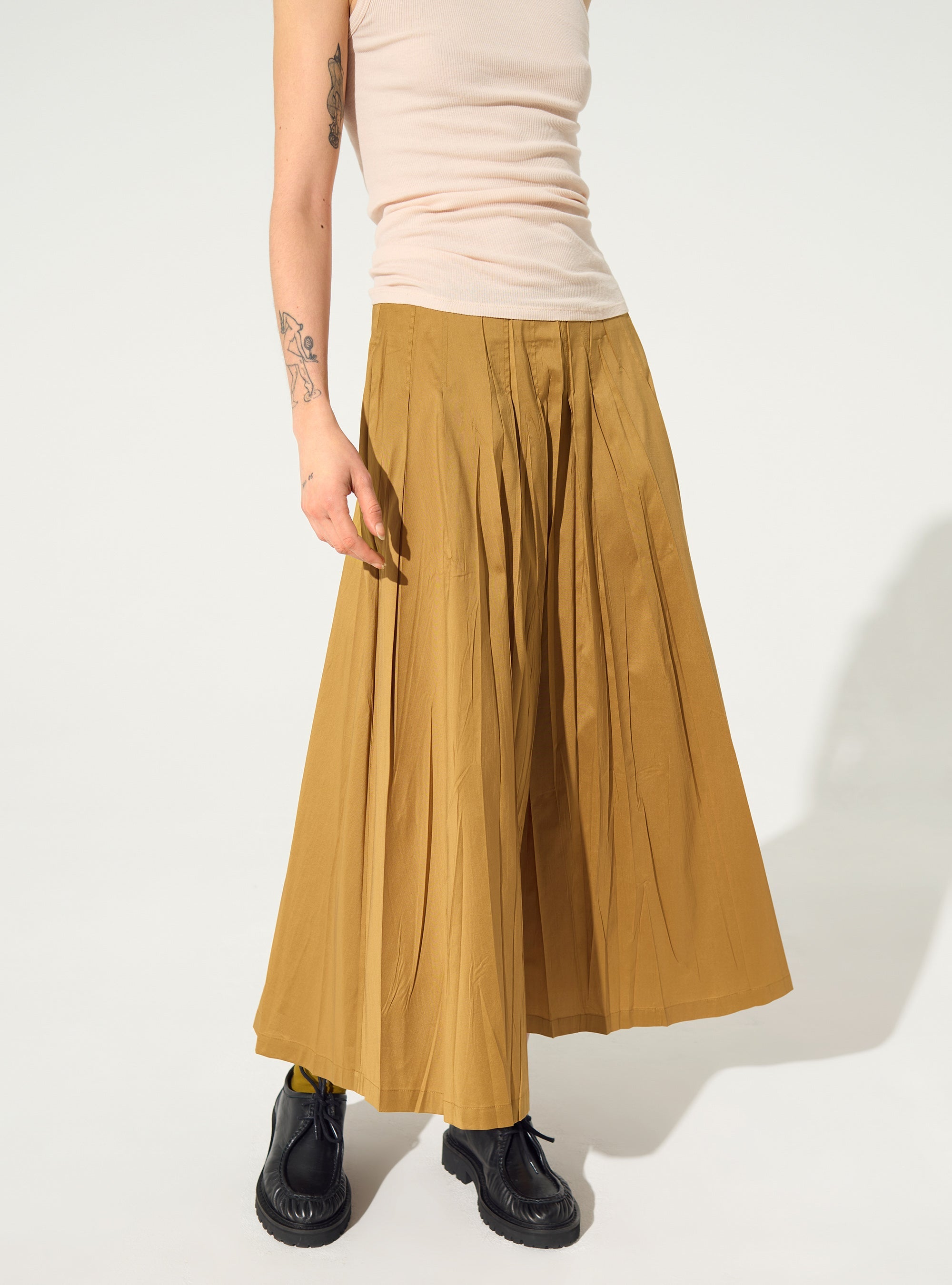 Brown cotton pleated skirt