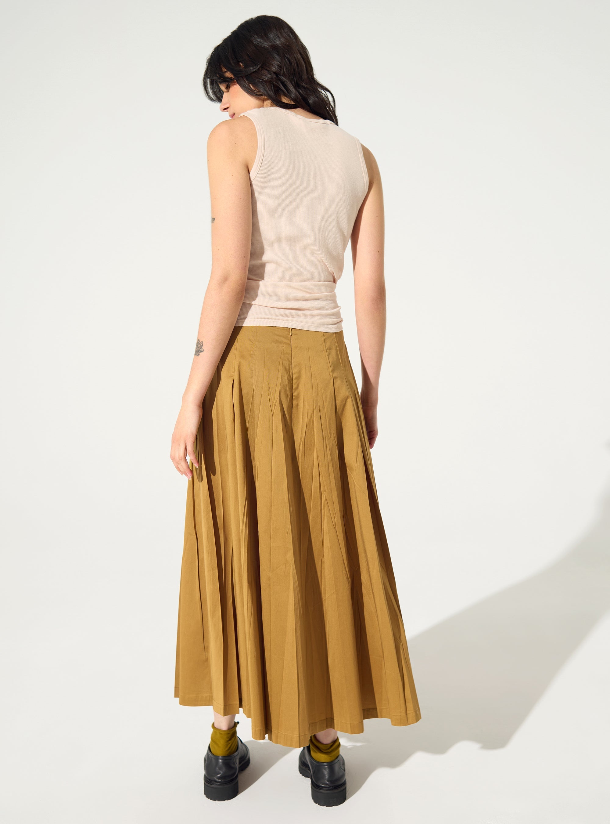 Brown cotton pleated skirt
