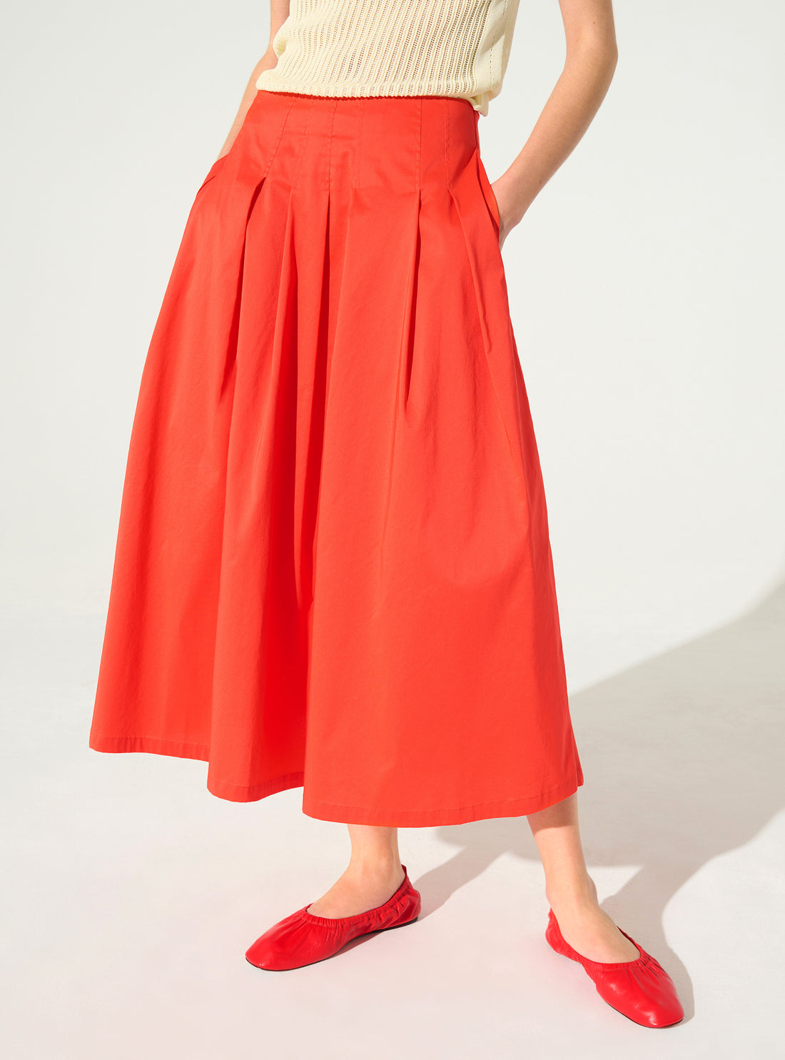 Red cotton pleated skirt
