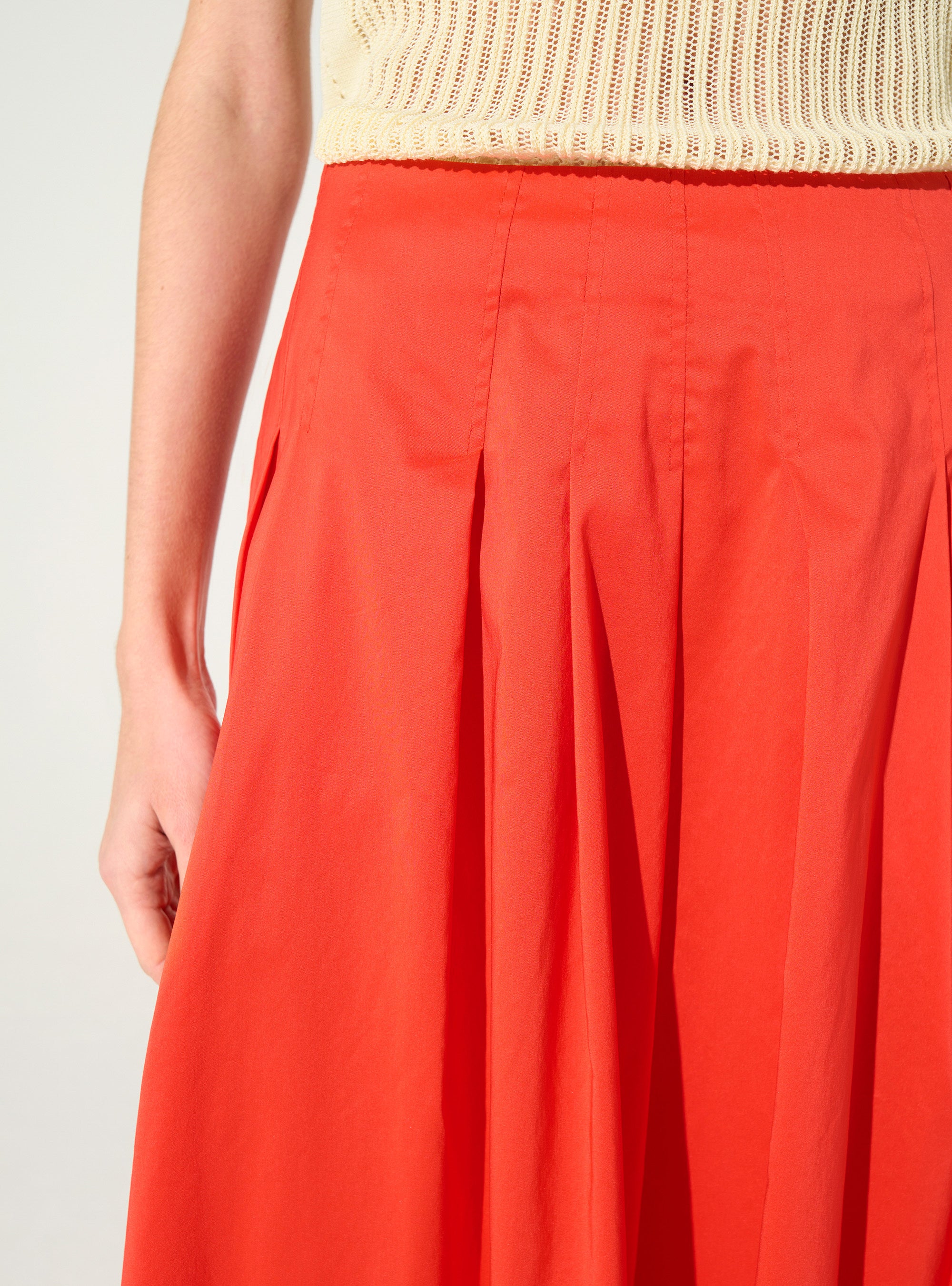 Red cotton pleated skirt