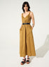 Long pleated dress in brown cotton