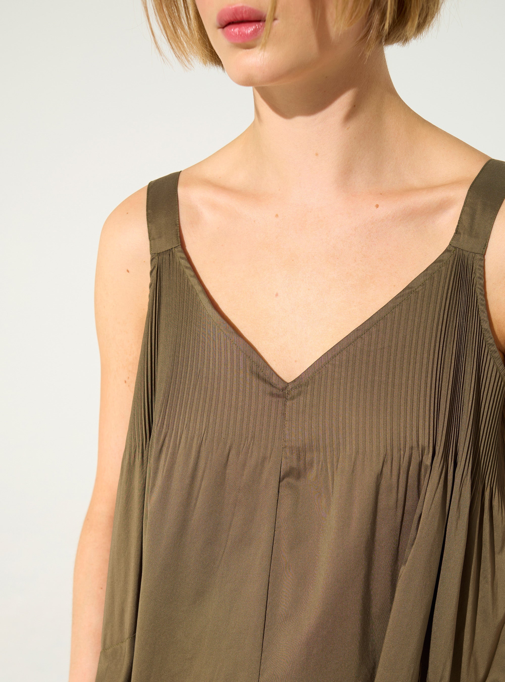 Khaki pleated maxi dress