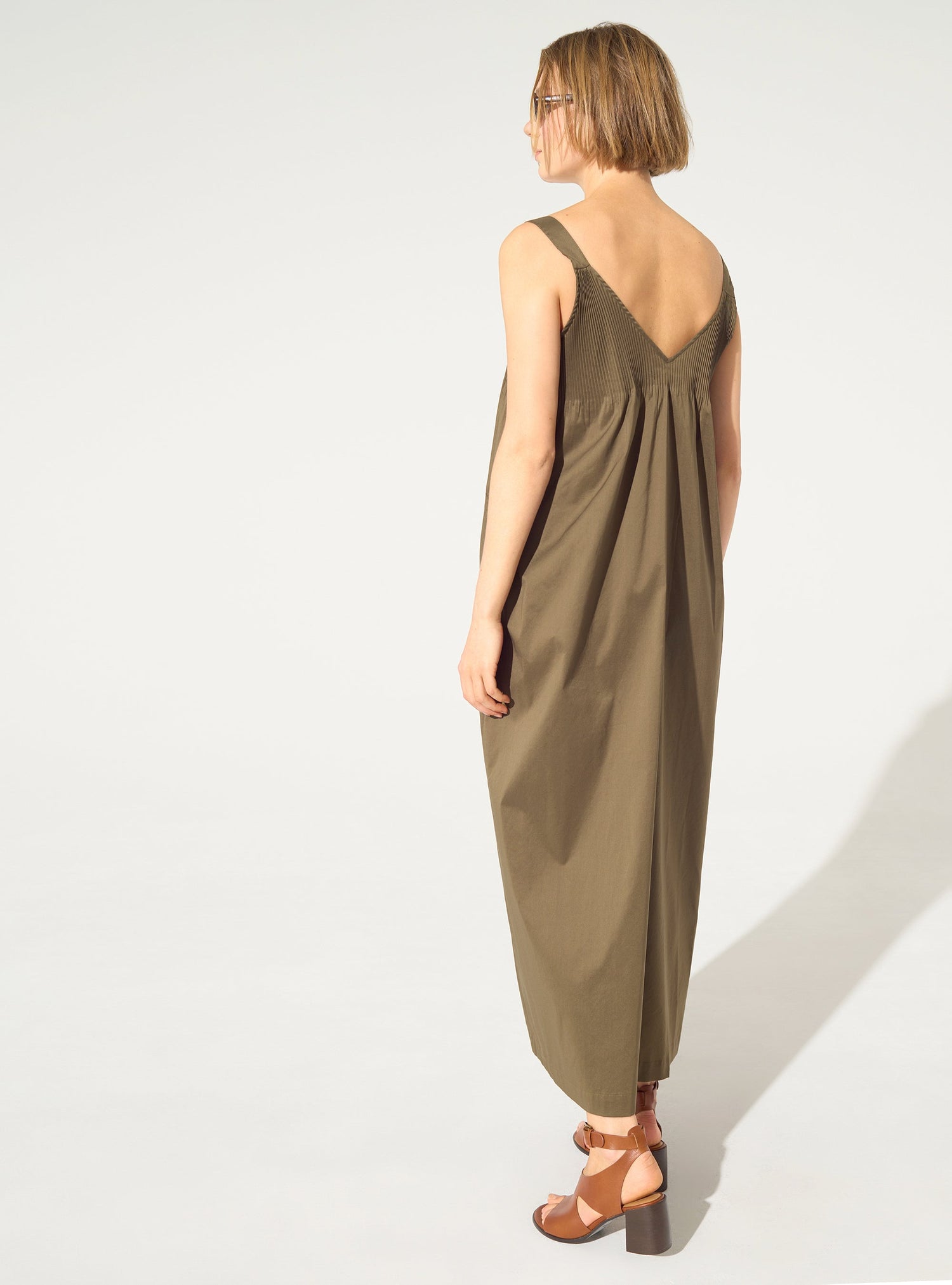 Khaki pleated maxi dress