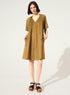 Short-sleeved pleated dress in brown cotton