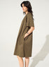 Khaki pleated short-sleeved dress