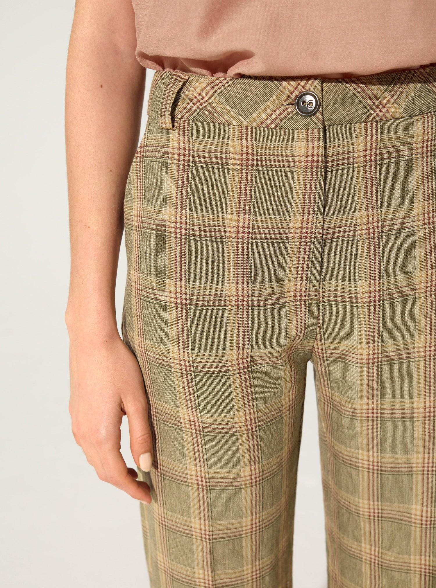 Green linen print trousers