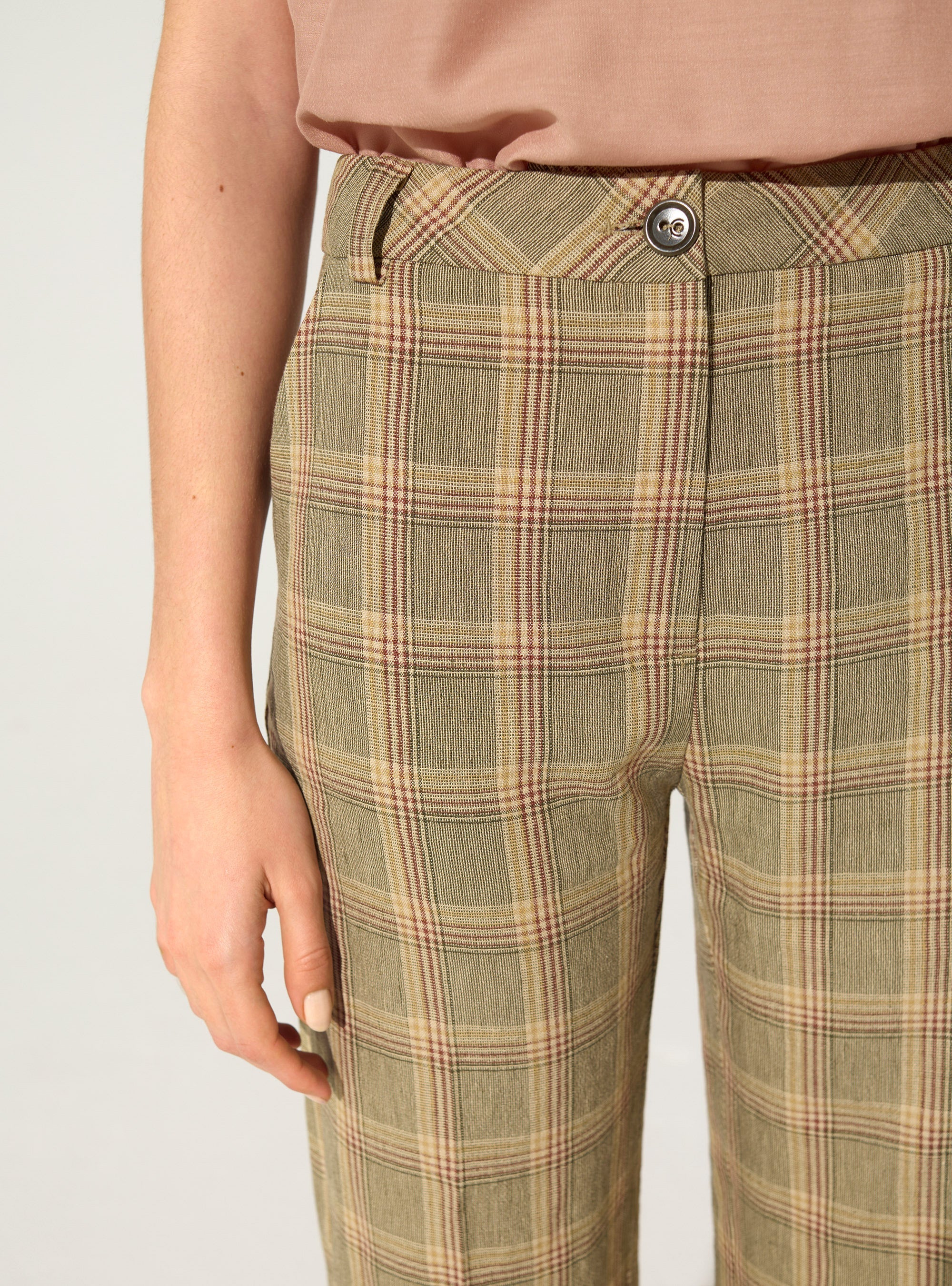 Green linen print trousers