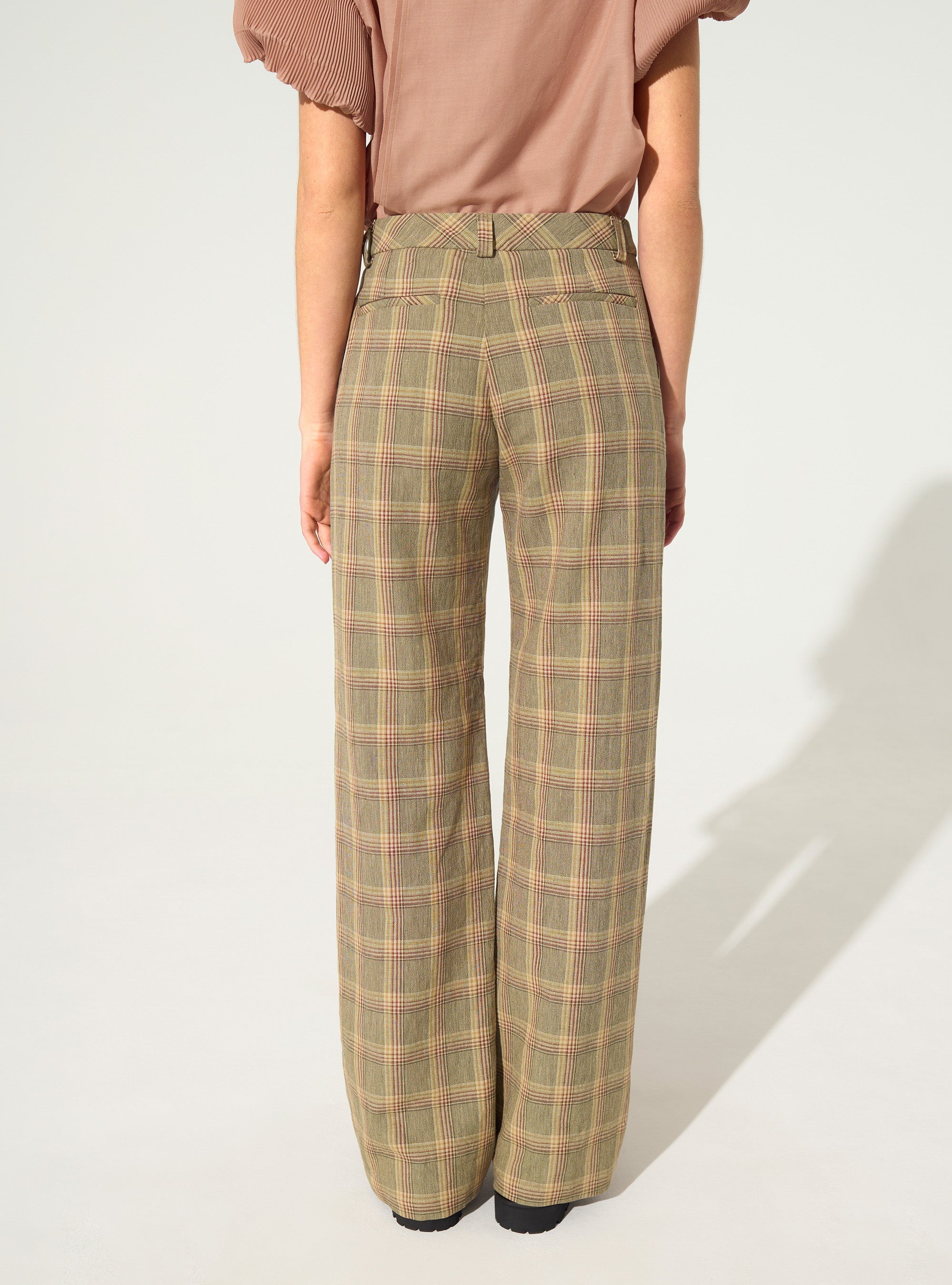 Green linen print trousers