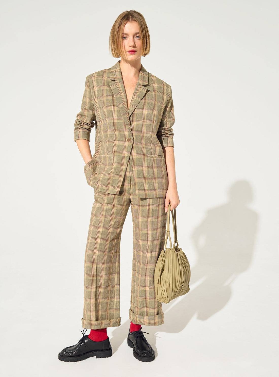 Loose green linen printed jacket