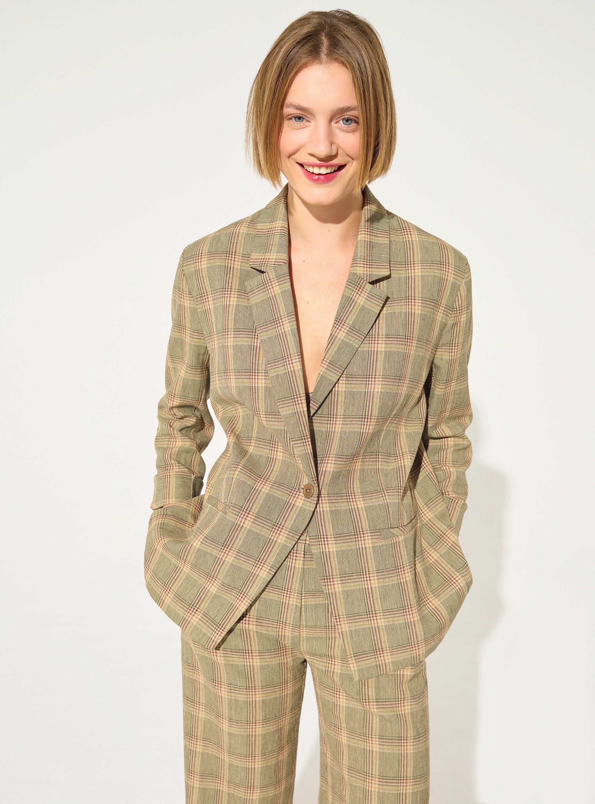Loose linen checked jacket