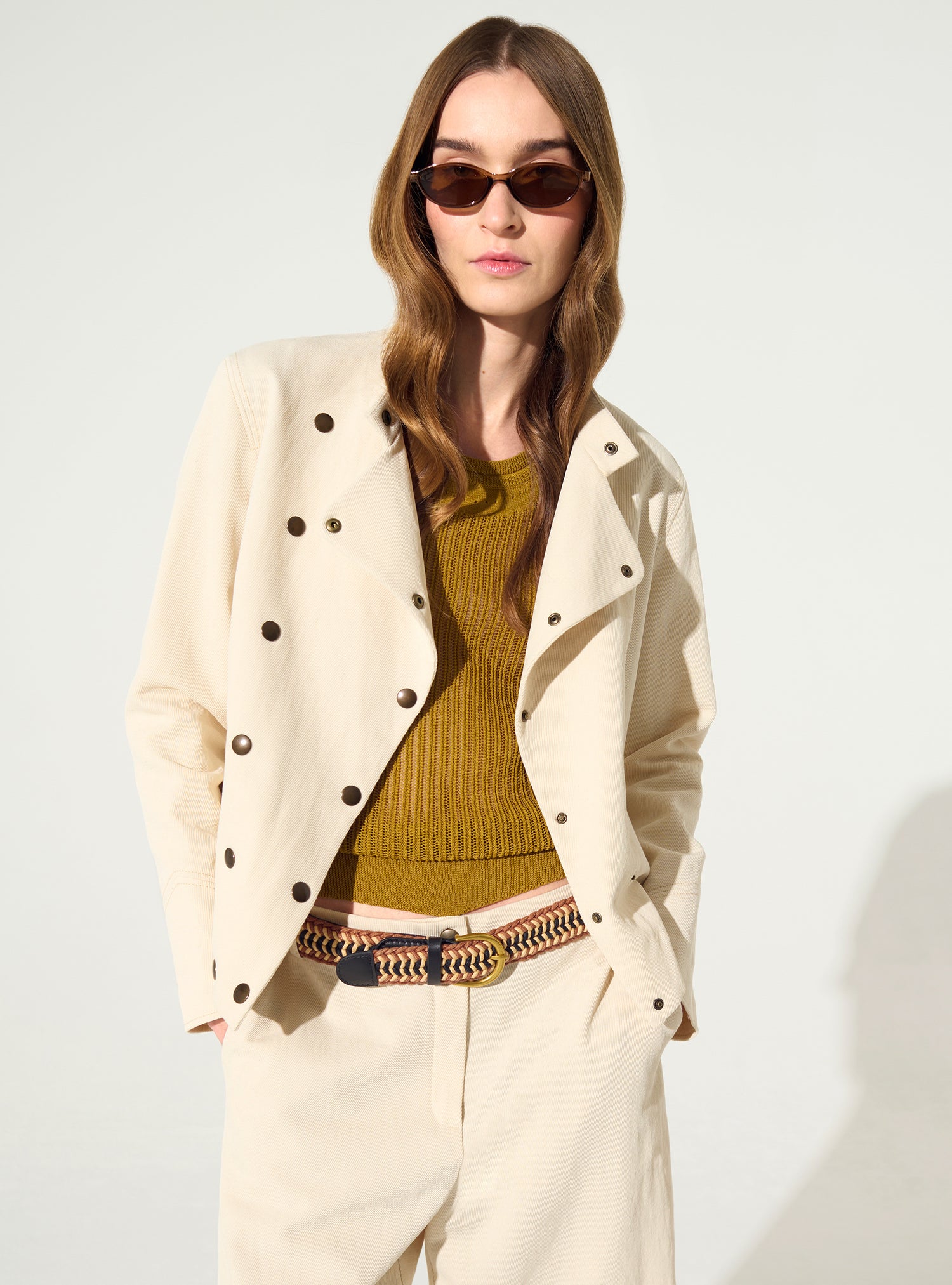 Fitted printed jacket in cotton and white linen