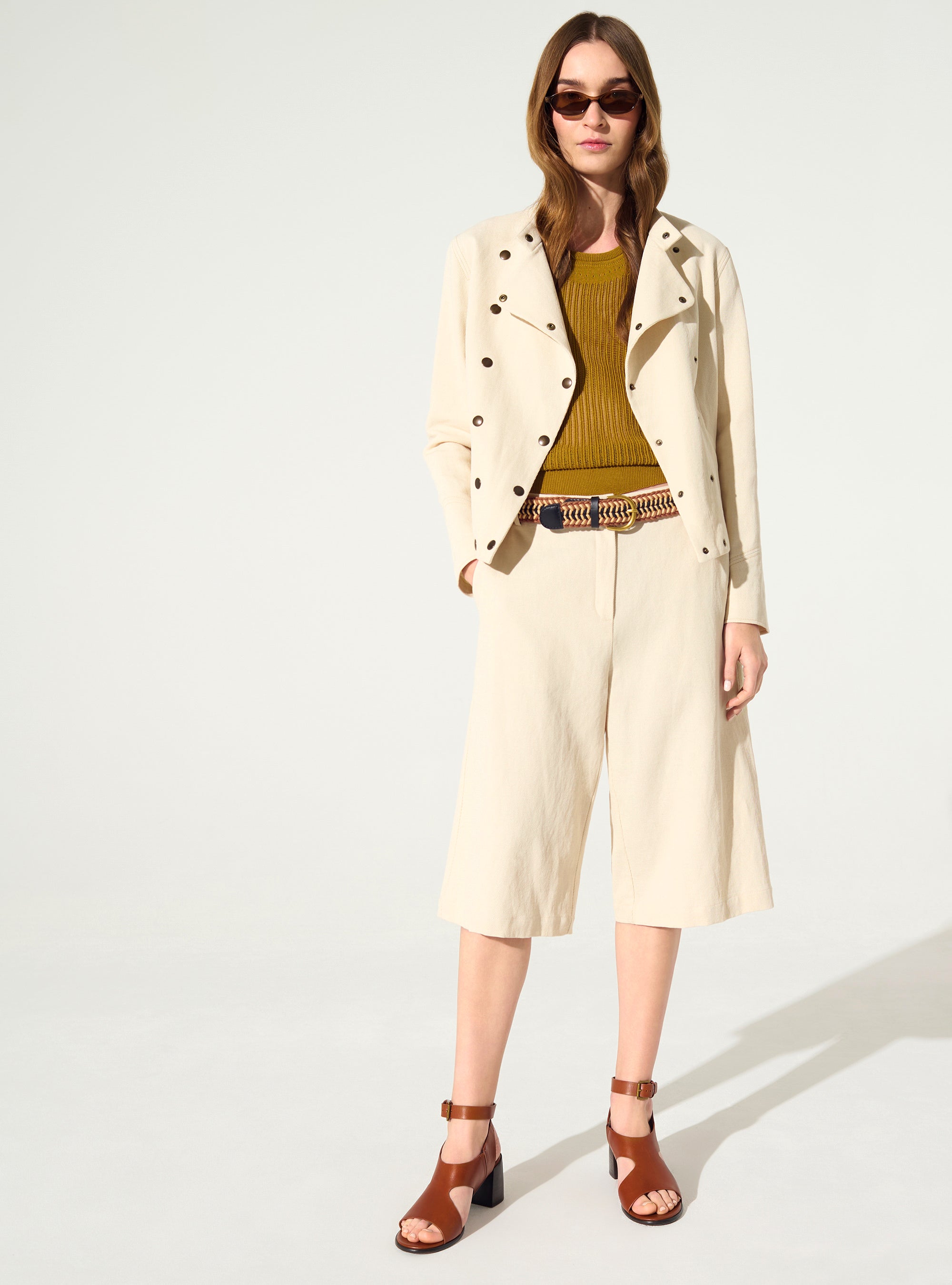 Fitted printed jacket in cotton and white linen