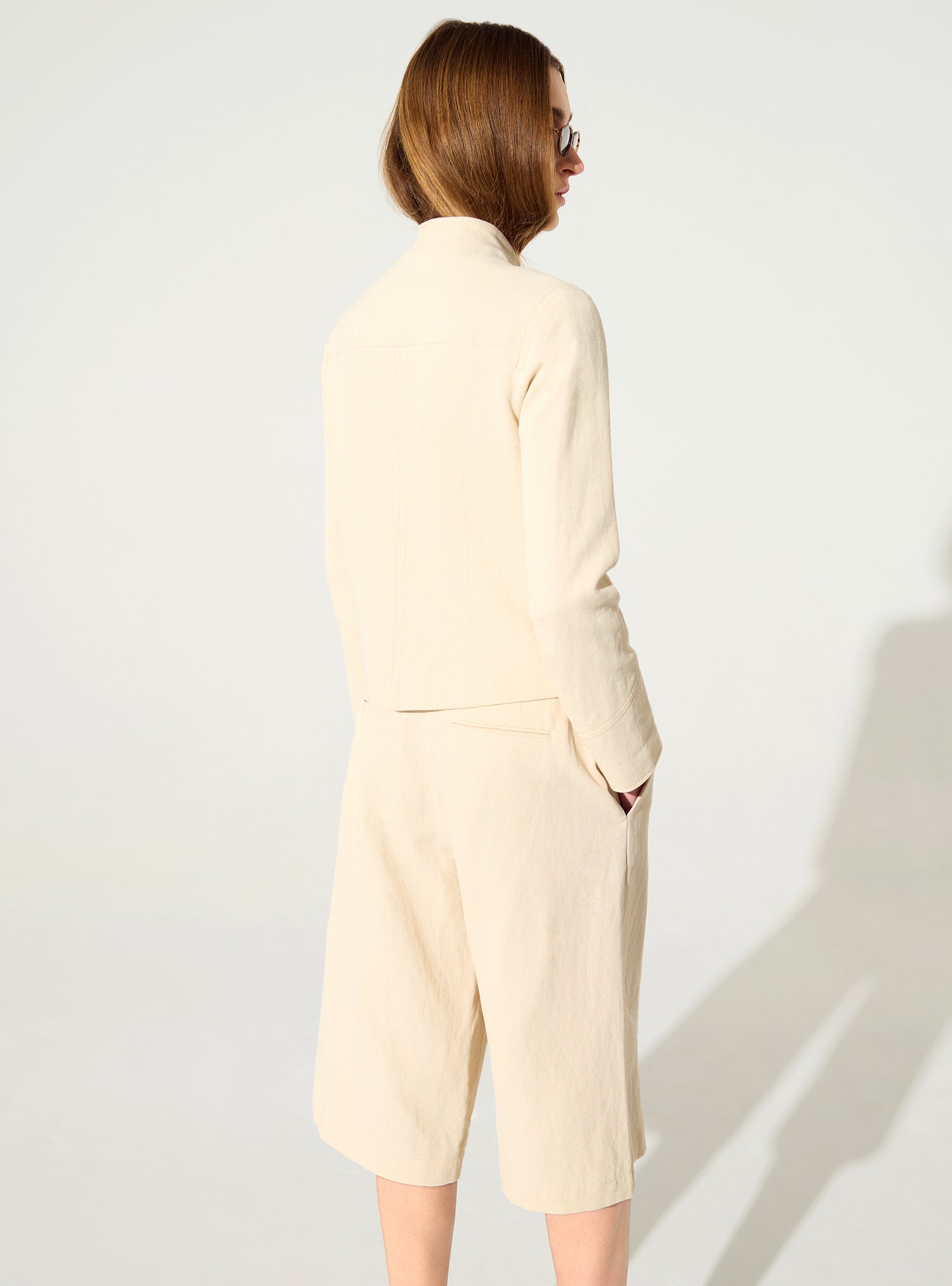 Fitted printed jacket in cotton and white linen