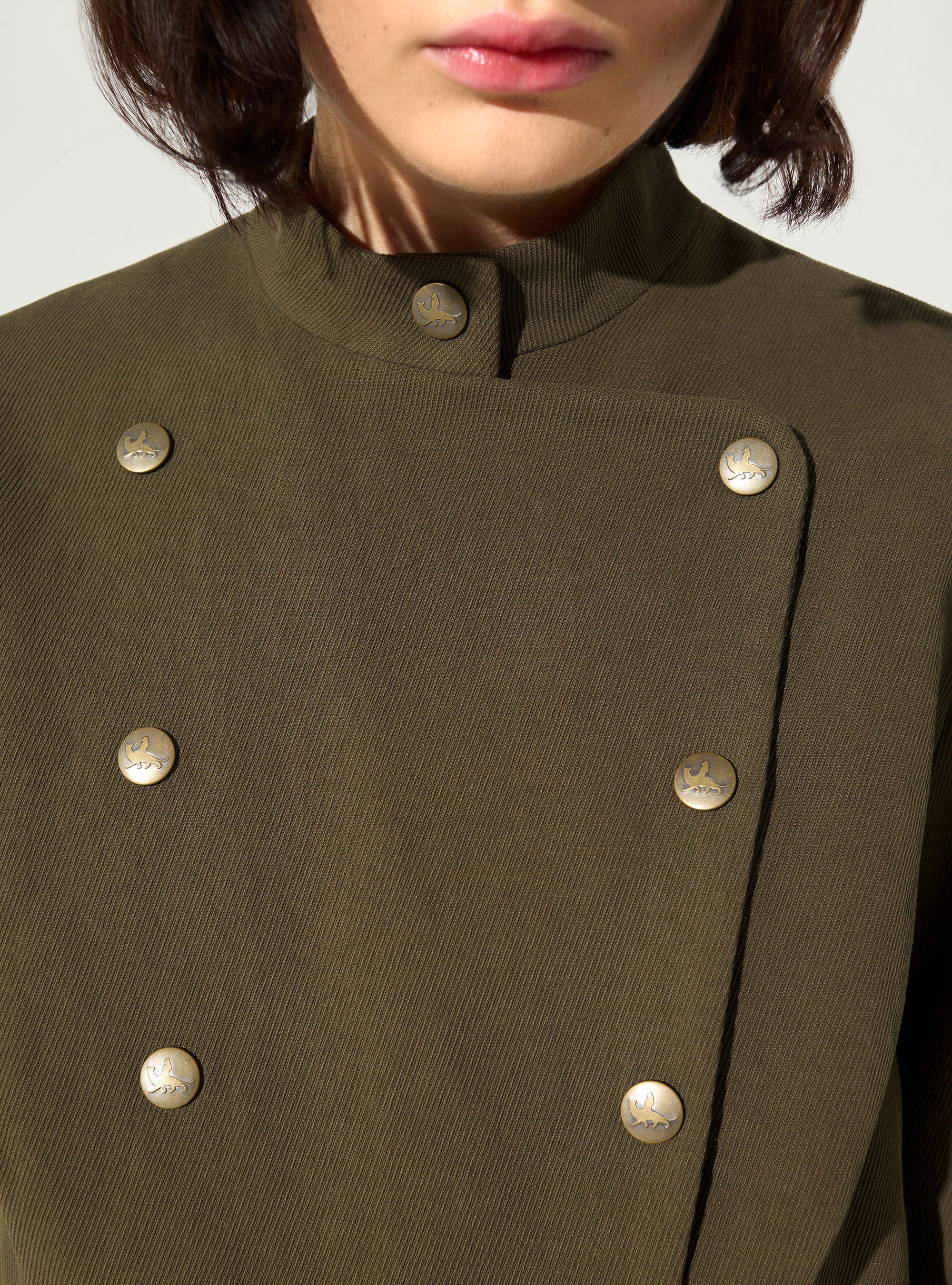 Fitted officer-style jacket in cotton and green linen