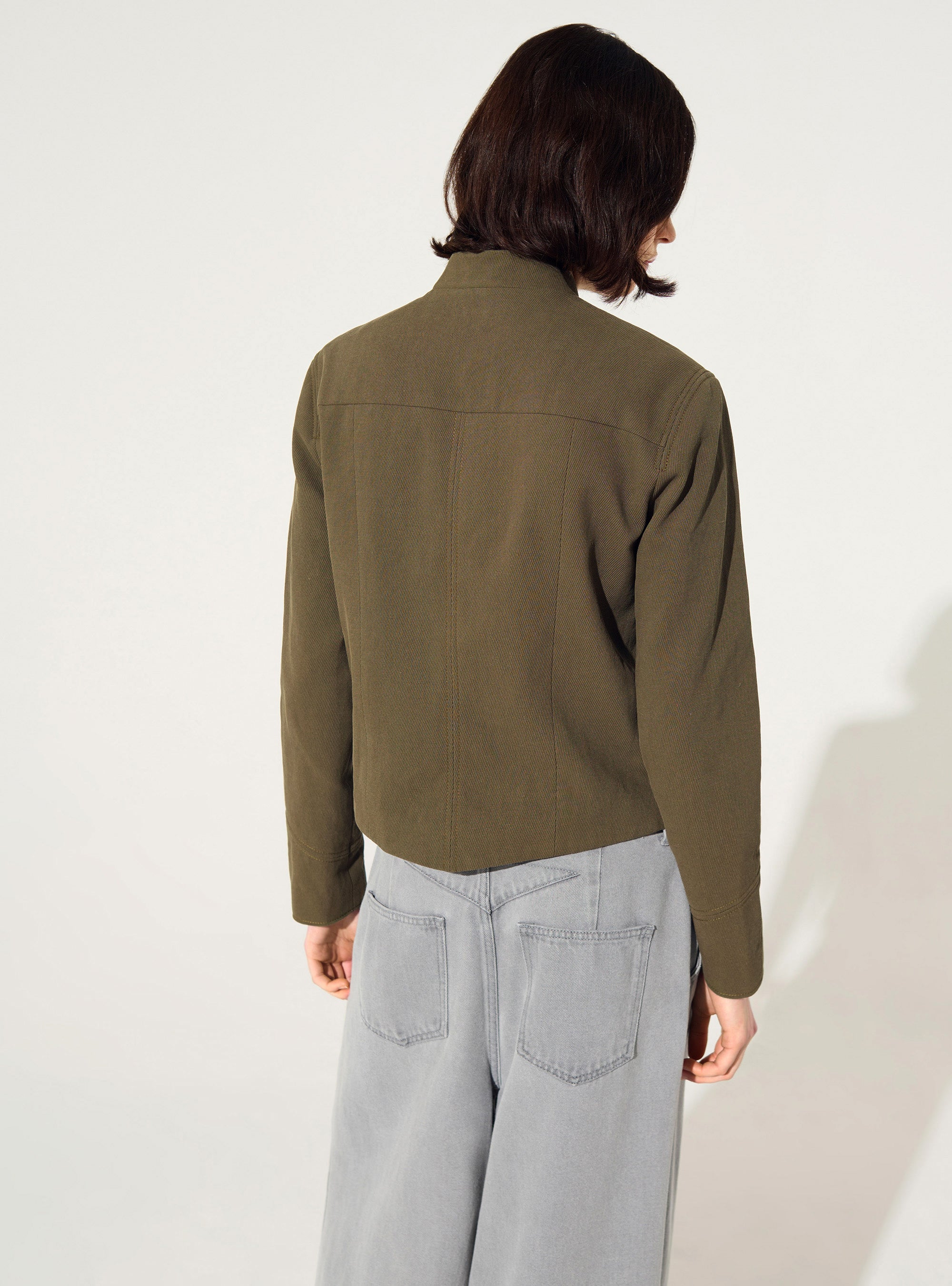 Fitted officer-style jacket in cotton and green linen