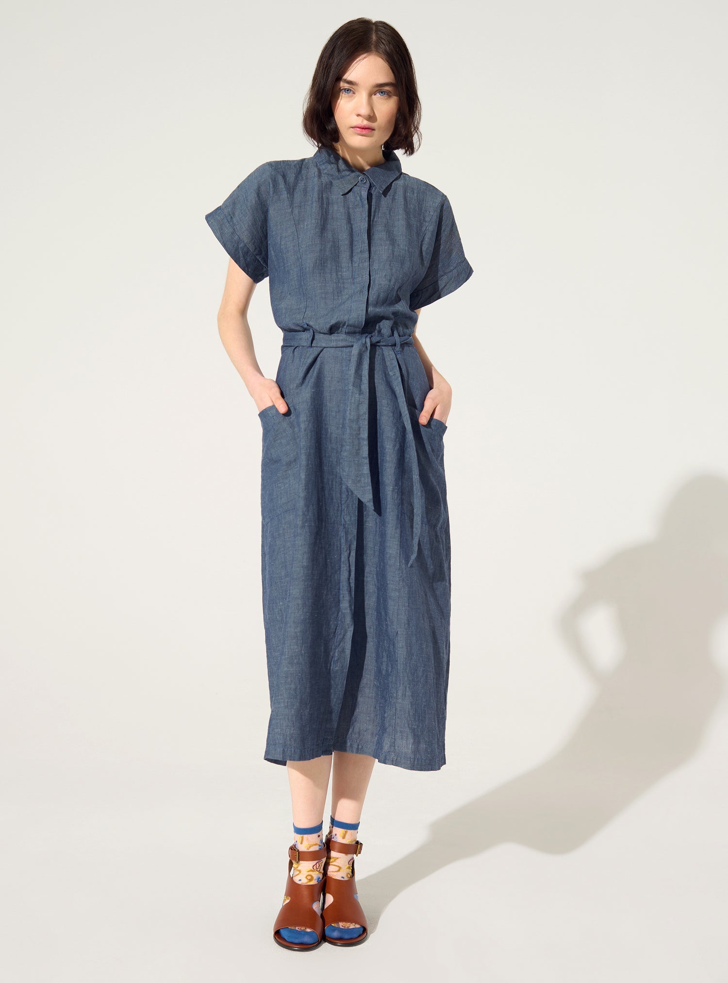 Loose linen and blue cotton dress