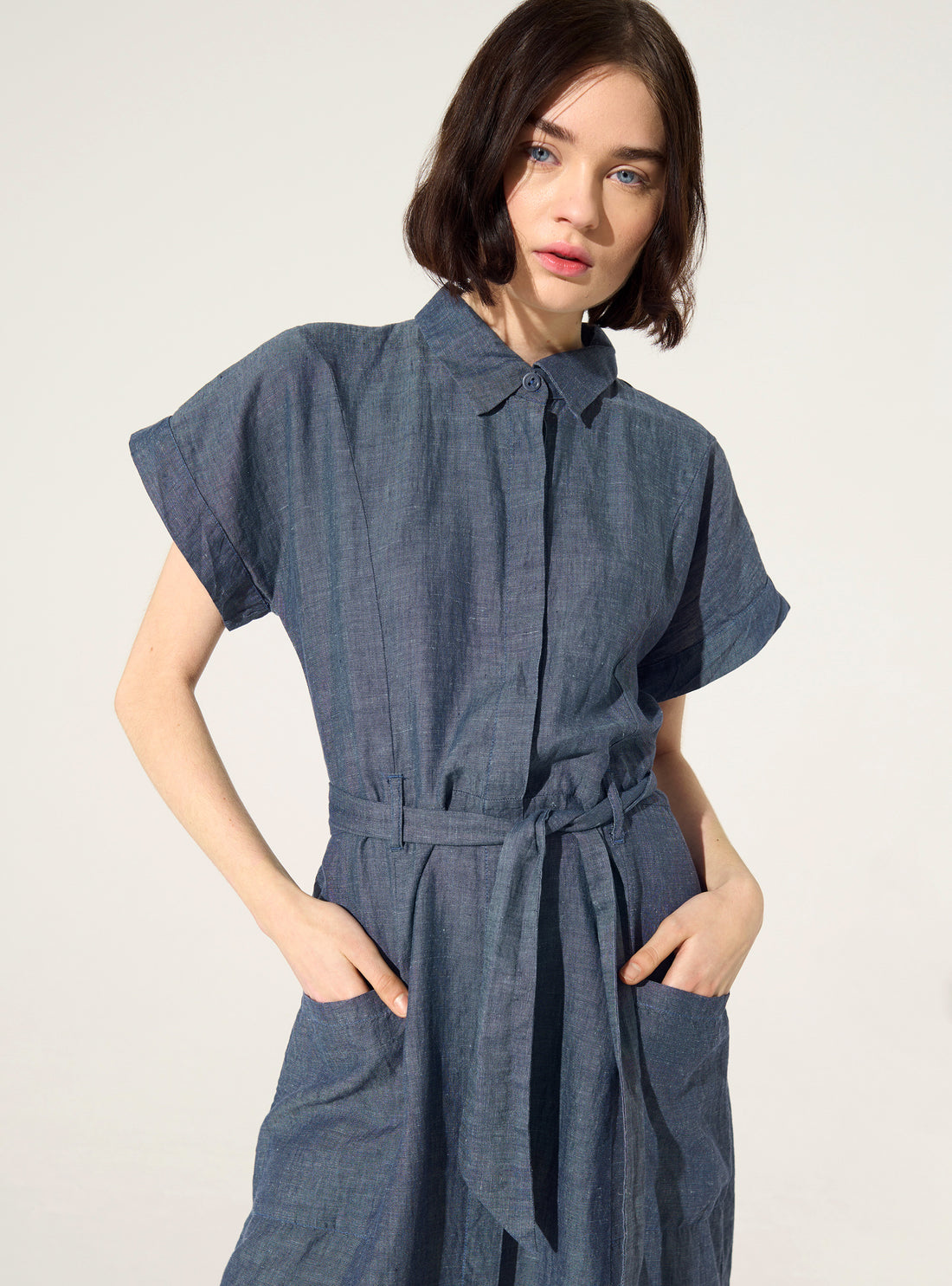 Loose linen and blue cotton dress