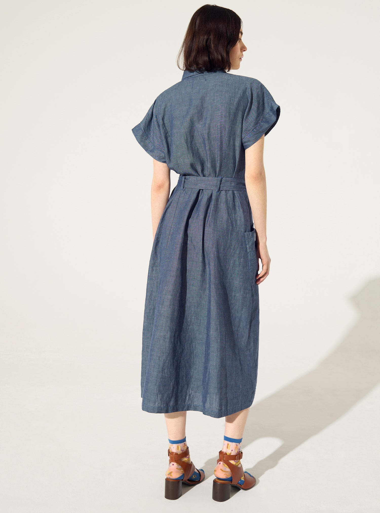 Loose linen and blue cotton dress
