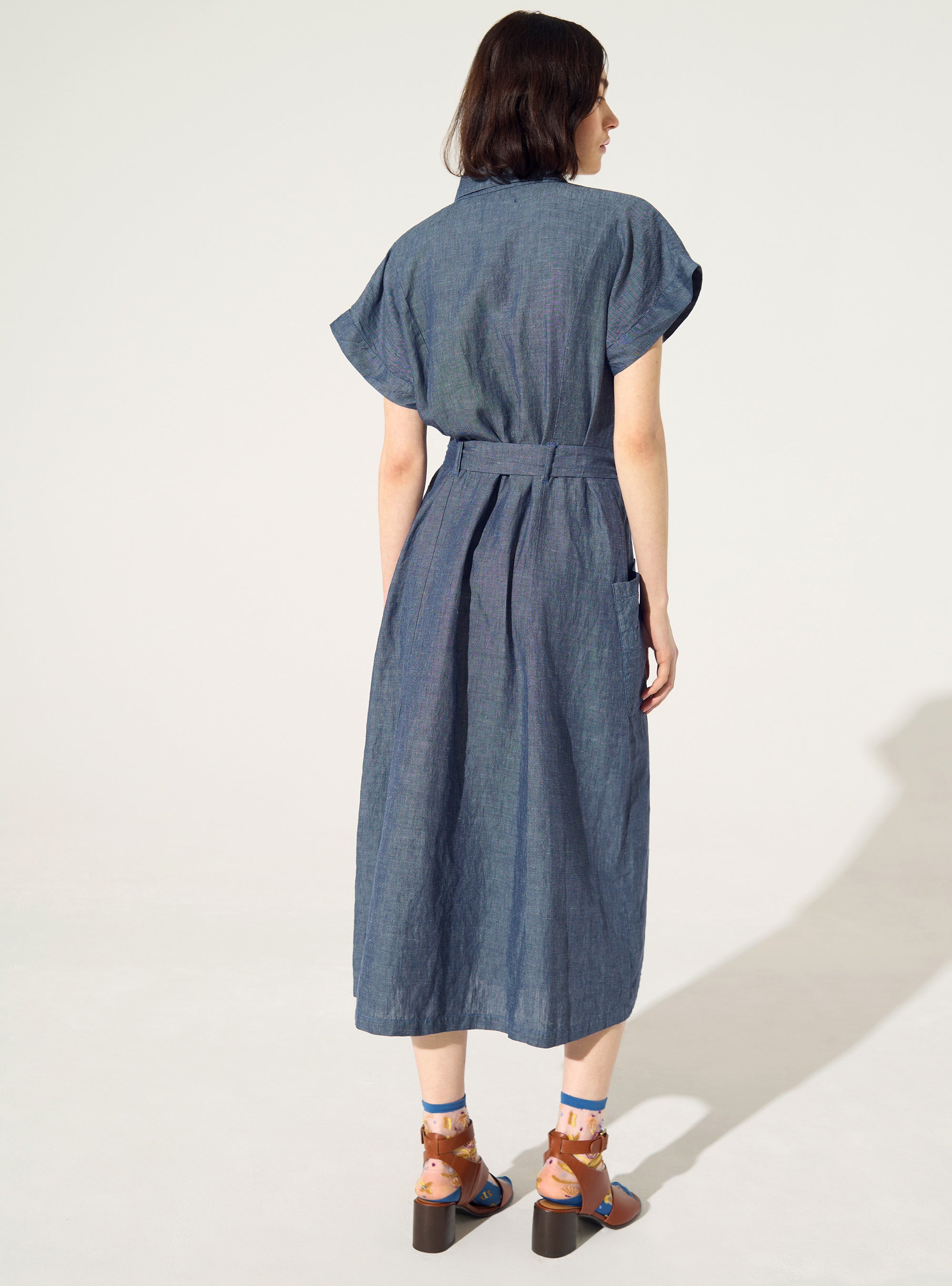 Loose linen and blue cotton dress