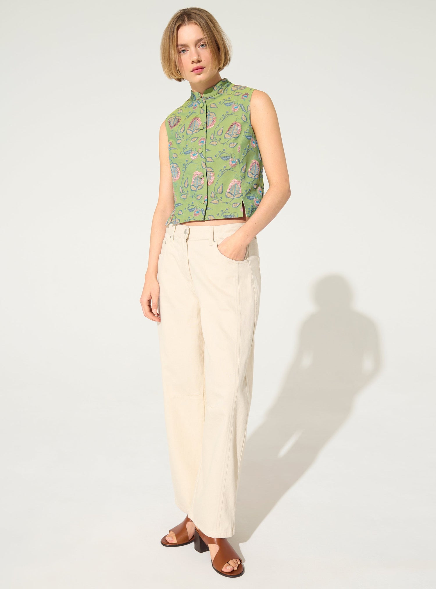 Fitted cardigan in green jacquard
