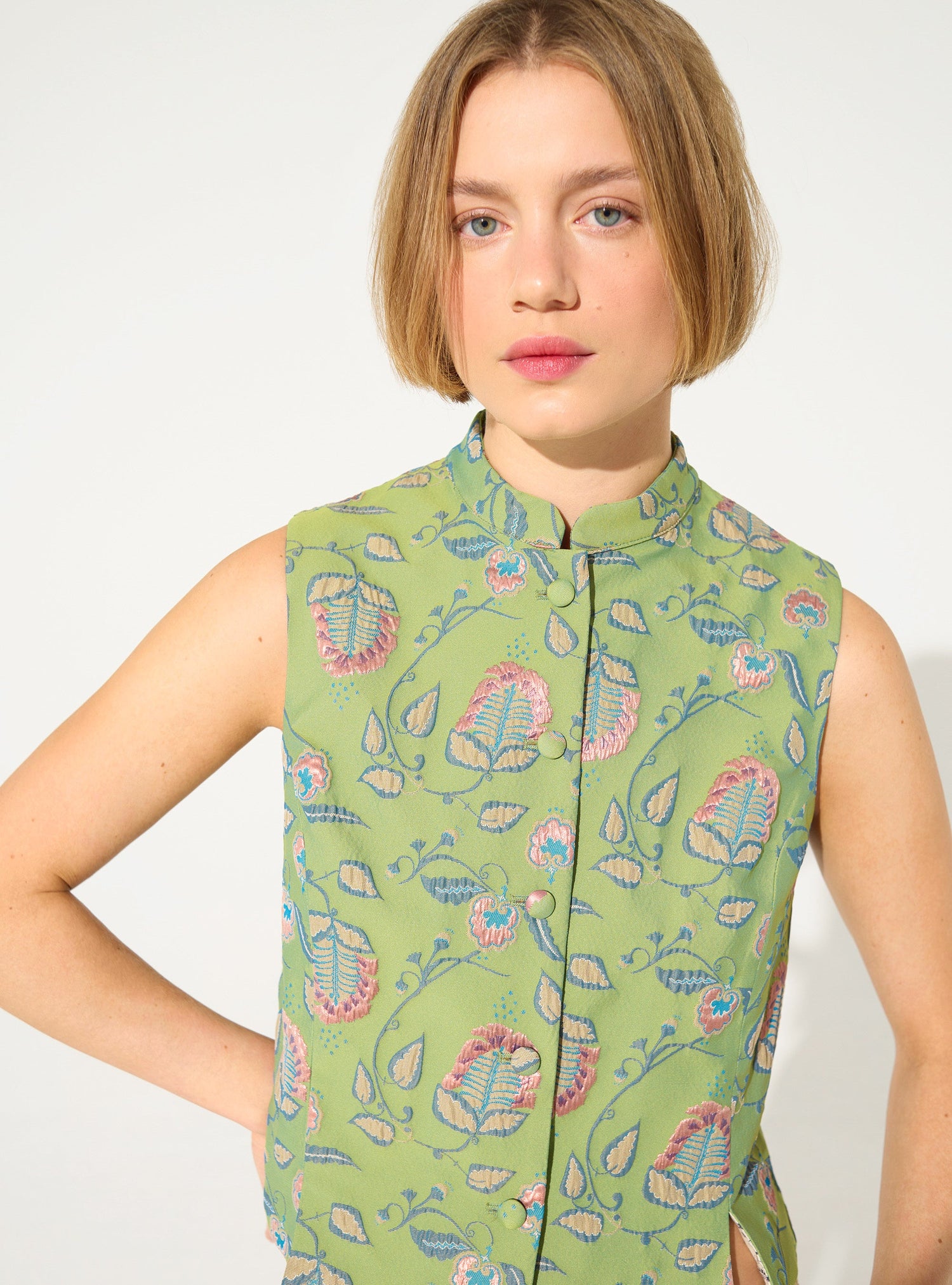 Fitted cardigan in green jacquard