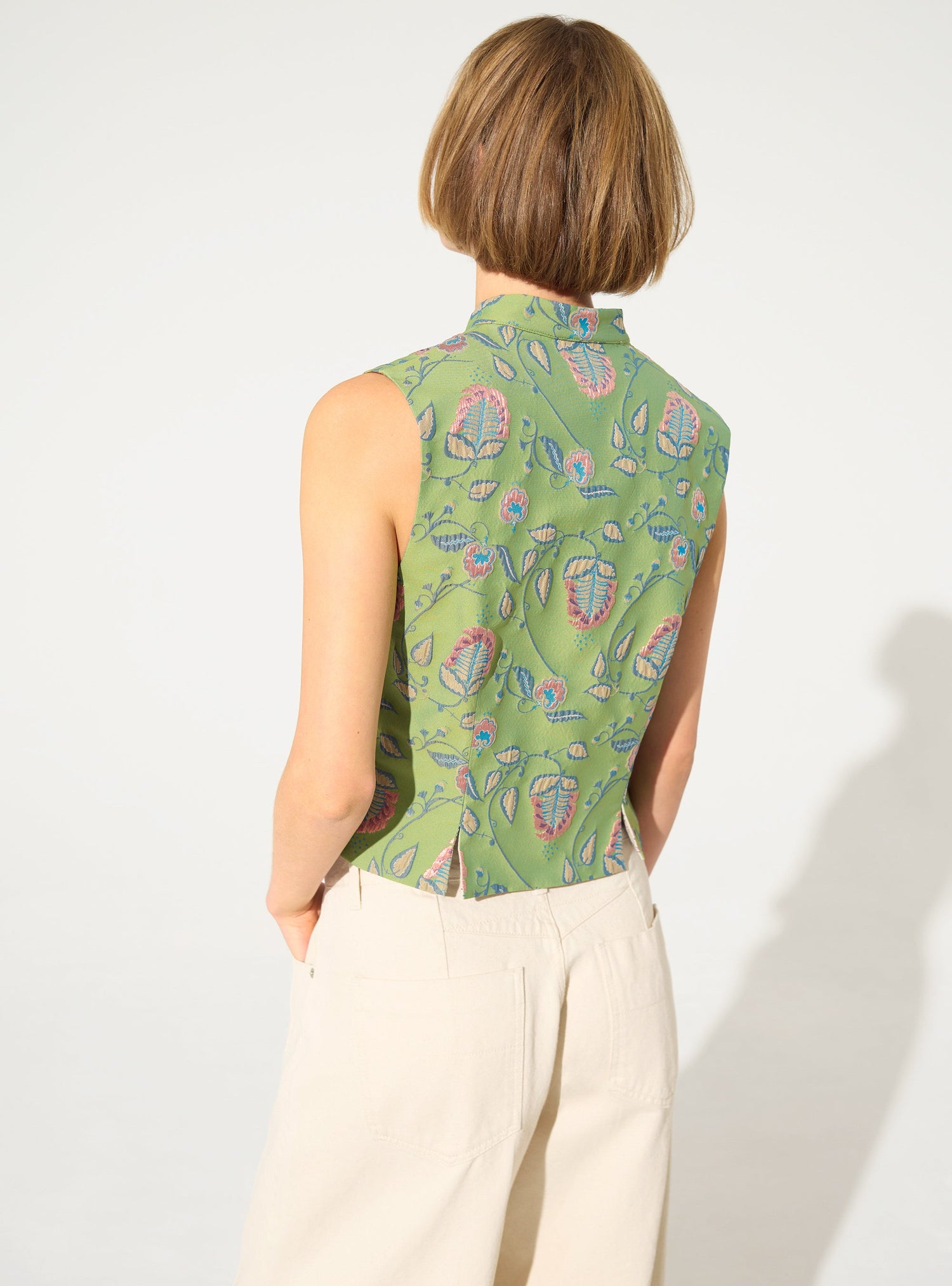 Fitted cardigan in green jacquard