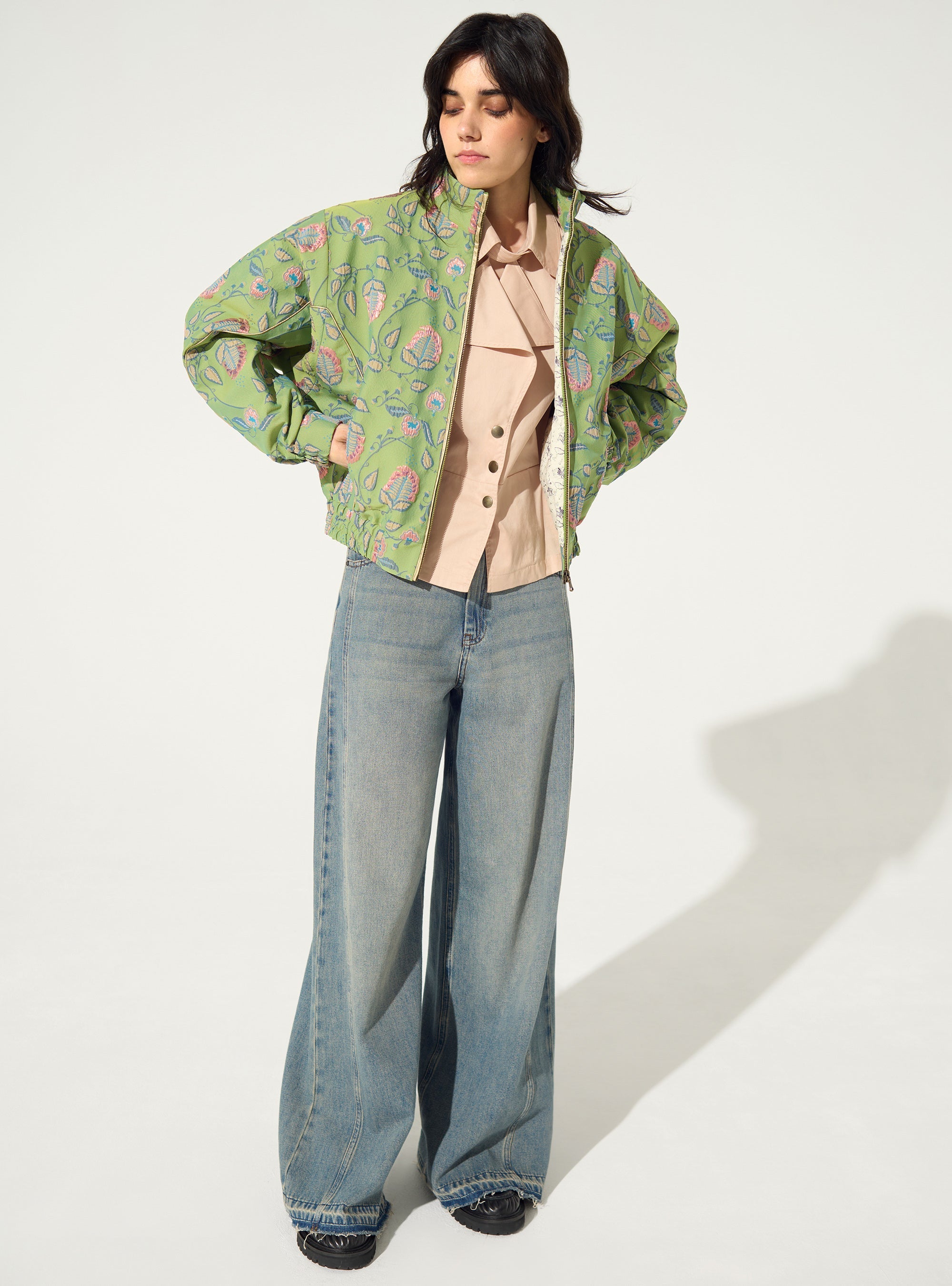 Oversized green jacquard jacket