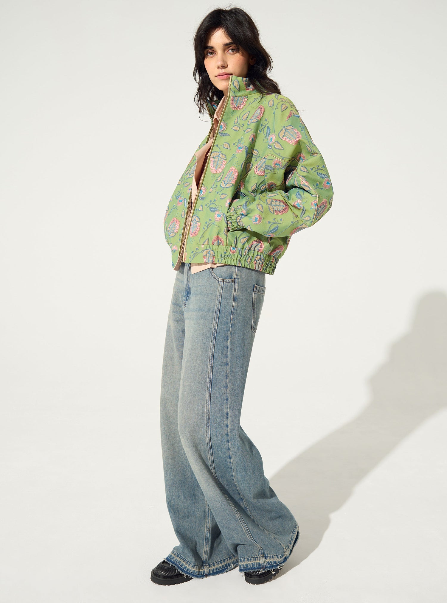 Oversized green jacquard jacket