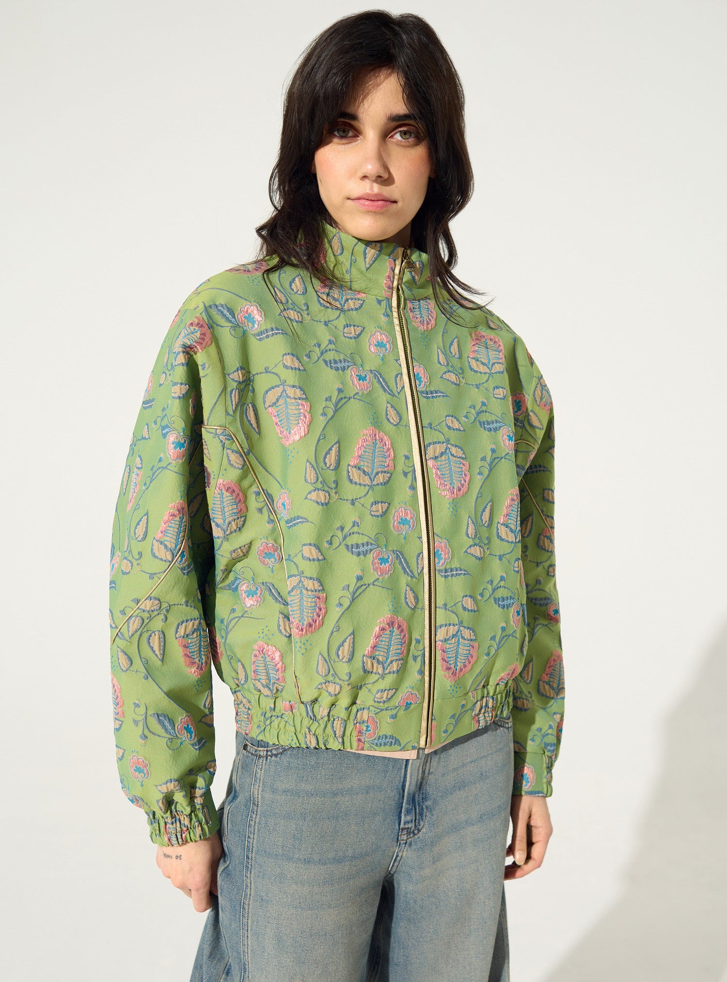 Oversized green jacquard jacket