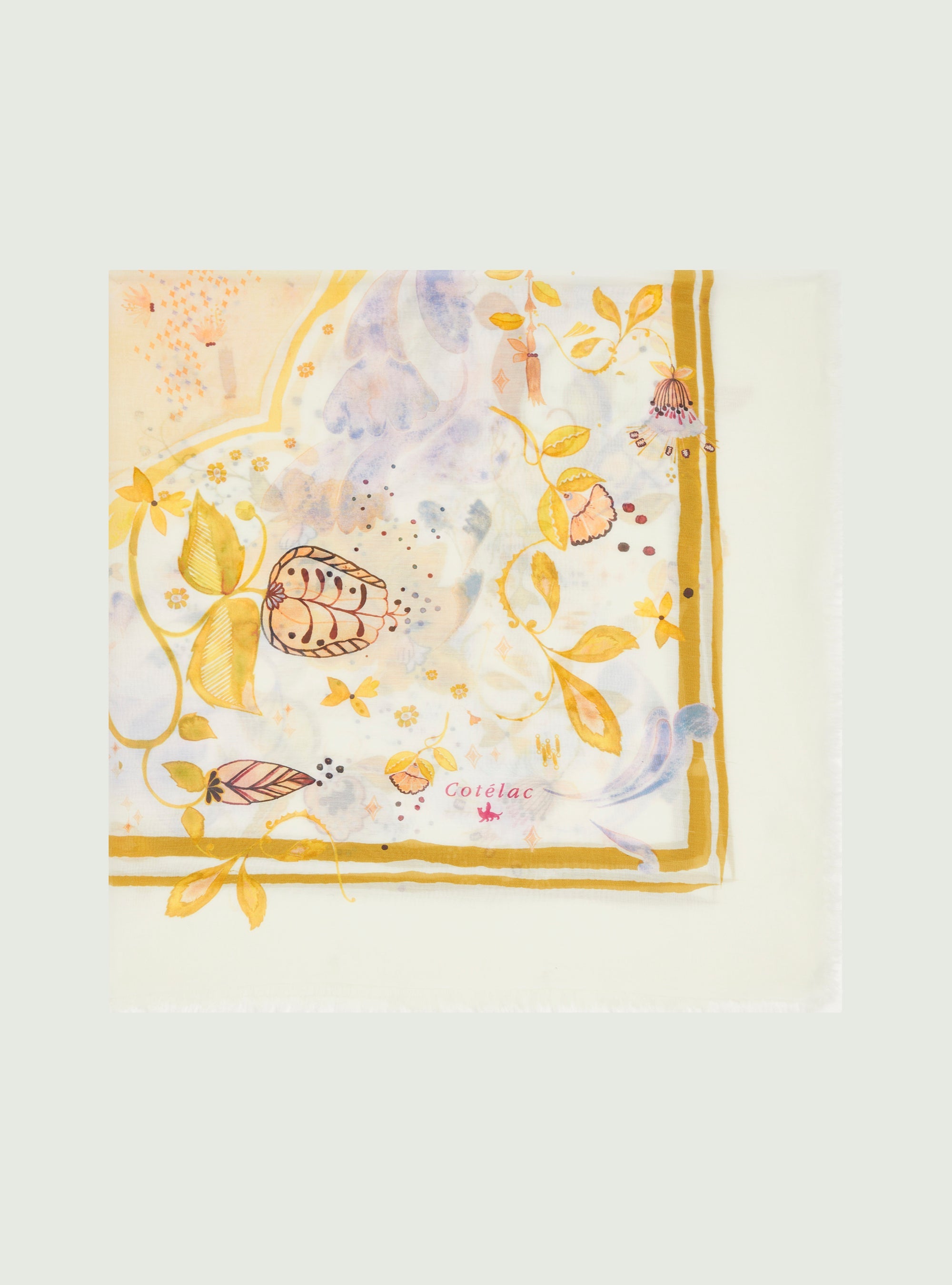 Printed scarf in ecru cotton and silk