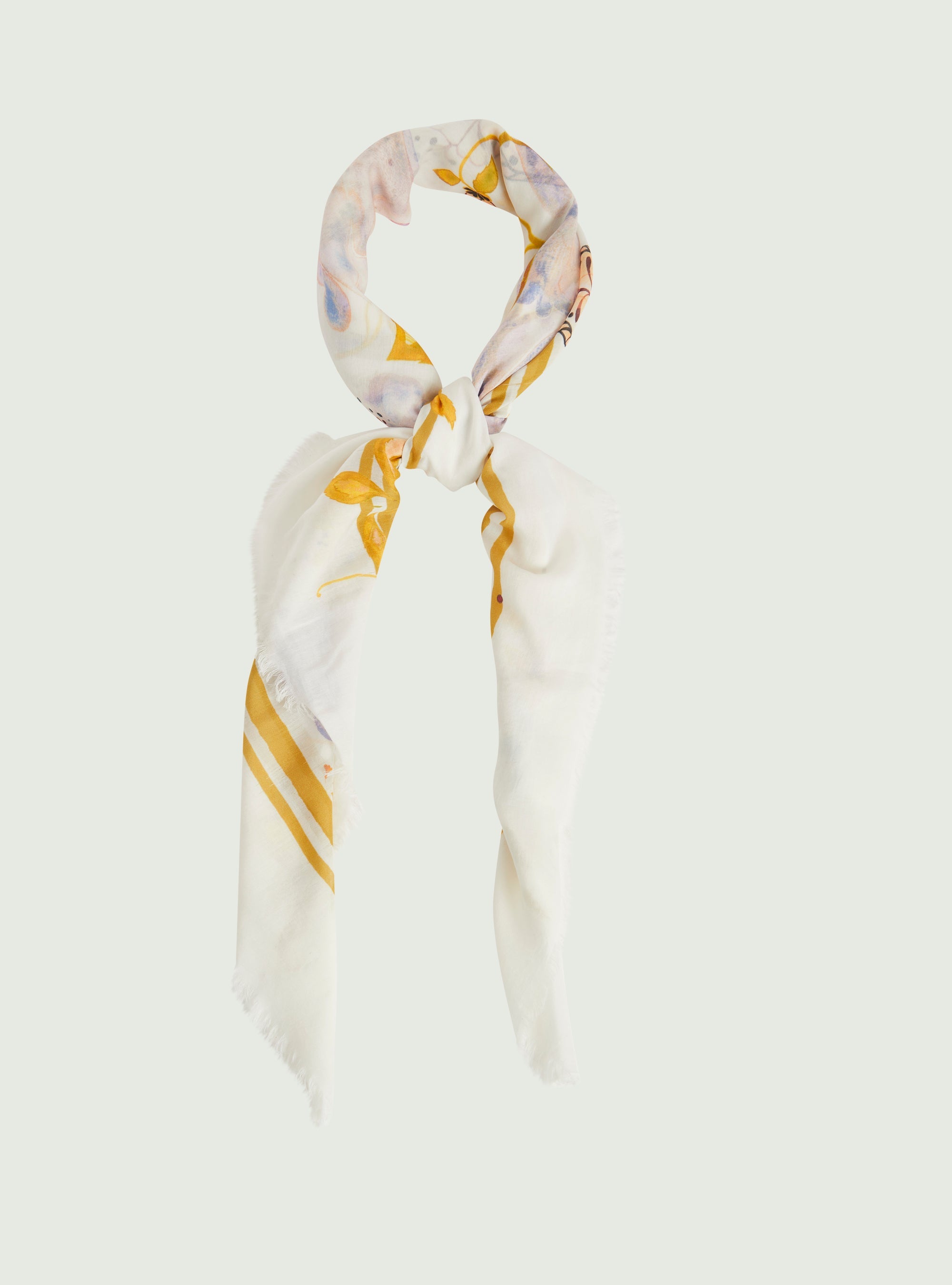 Printed scarf in ecru cotton and silk