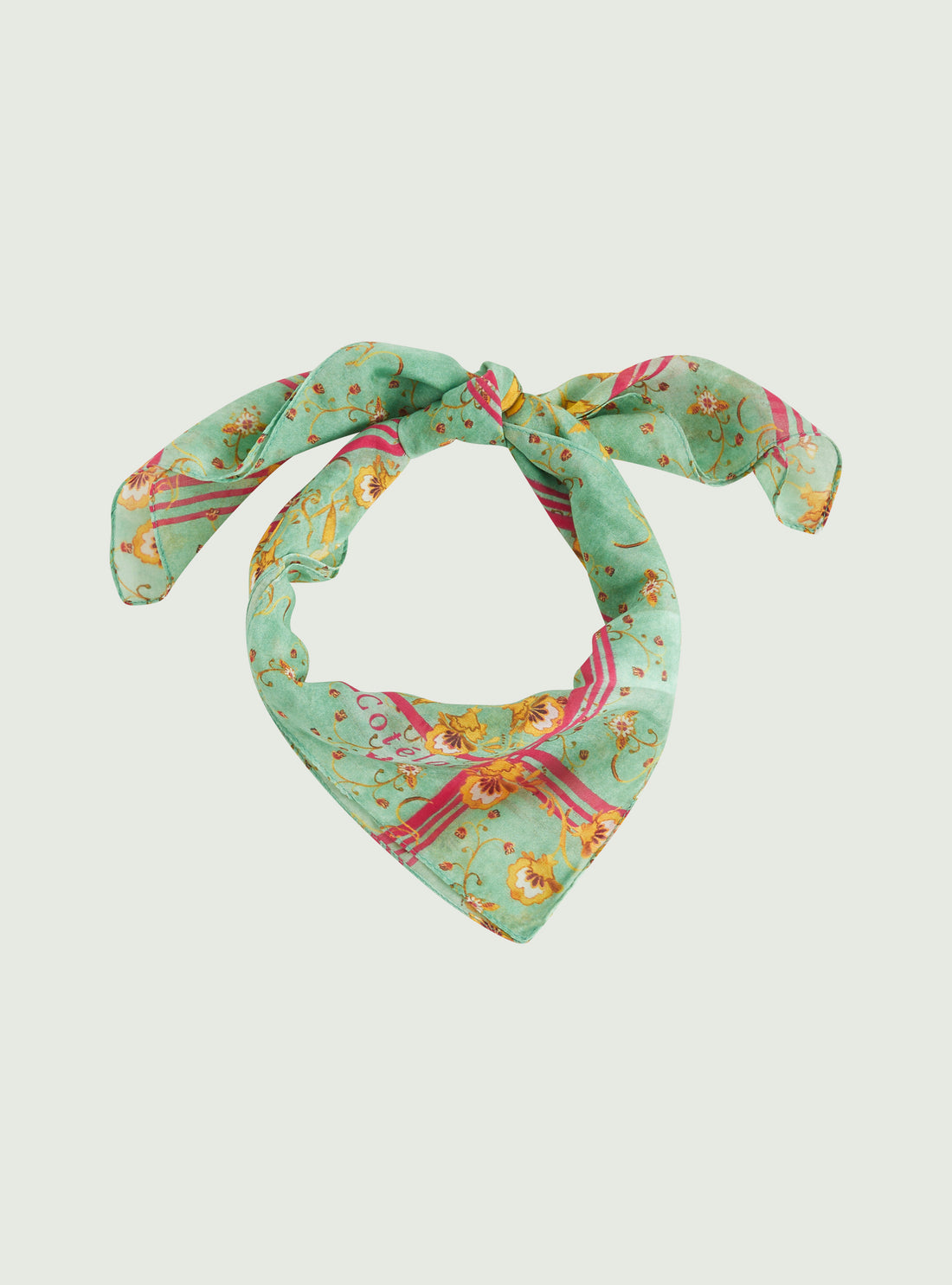 Green cotton and silk bandana-style scarf