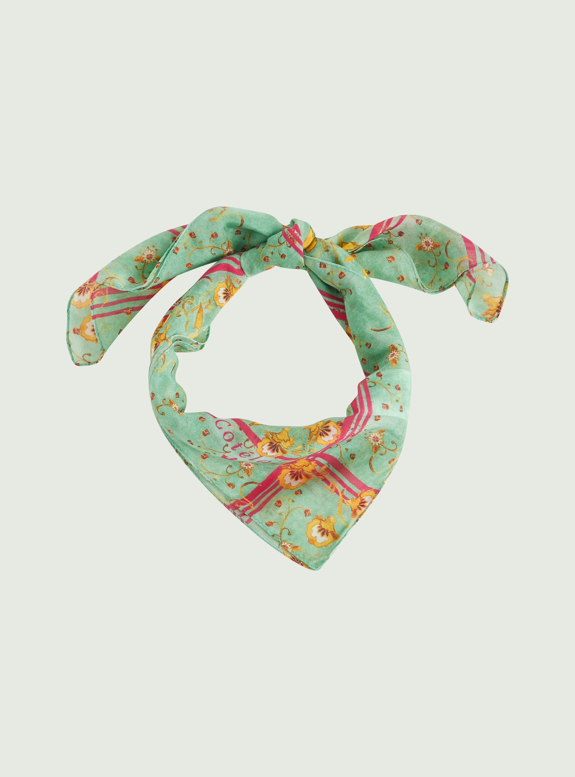 Green cotton and silk bandana-style scarf