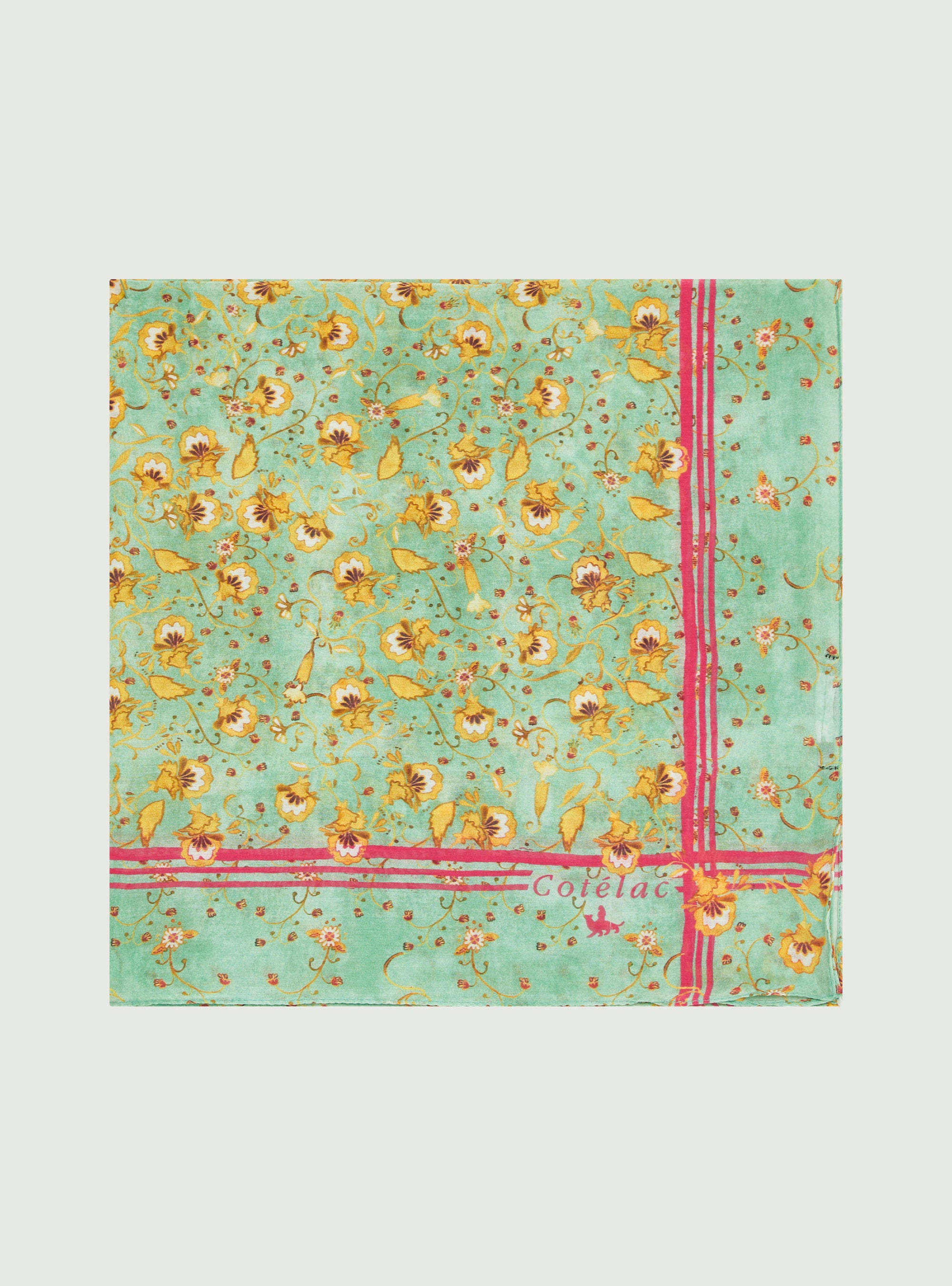 Green cotton and silk bandana-style scarf