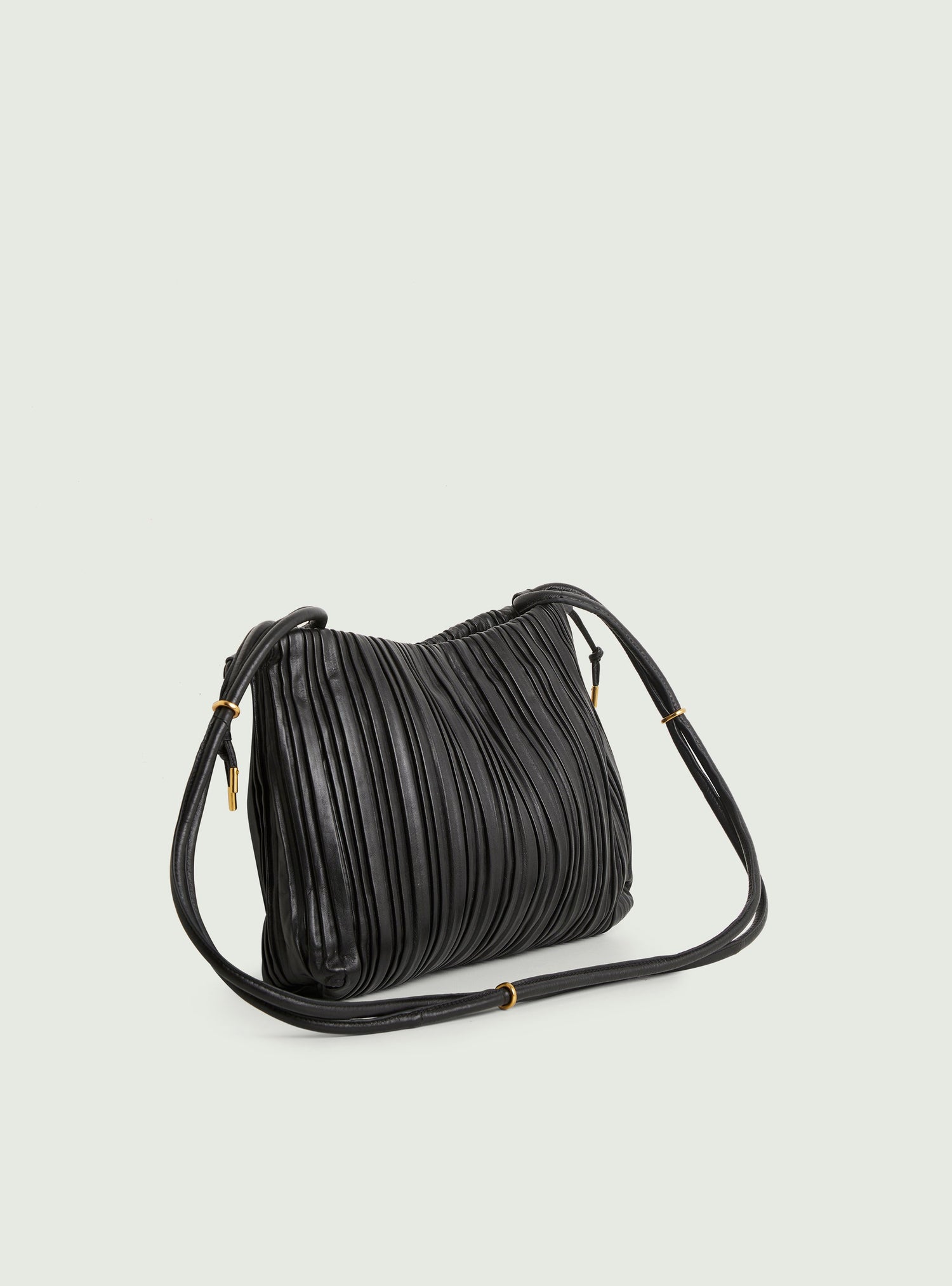 Black leather pleated bag