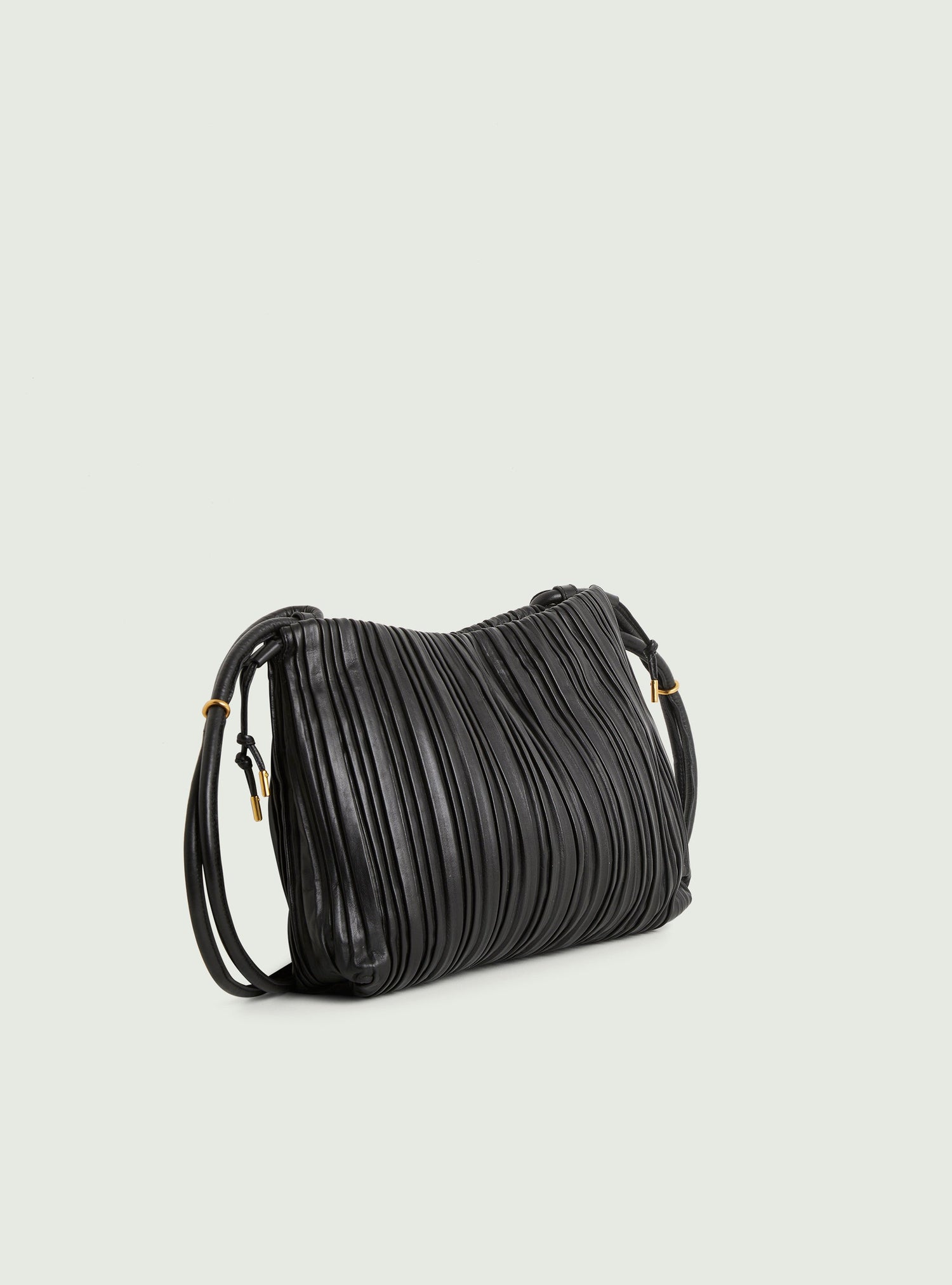 Black leather pleated bag