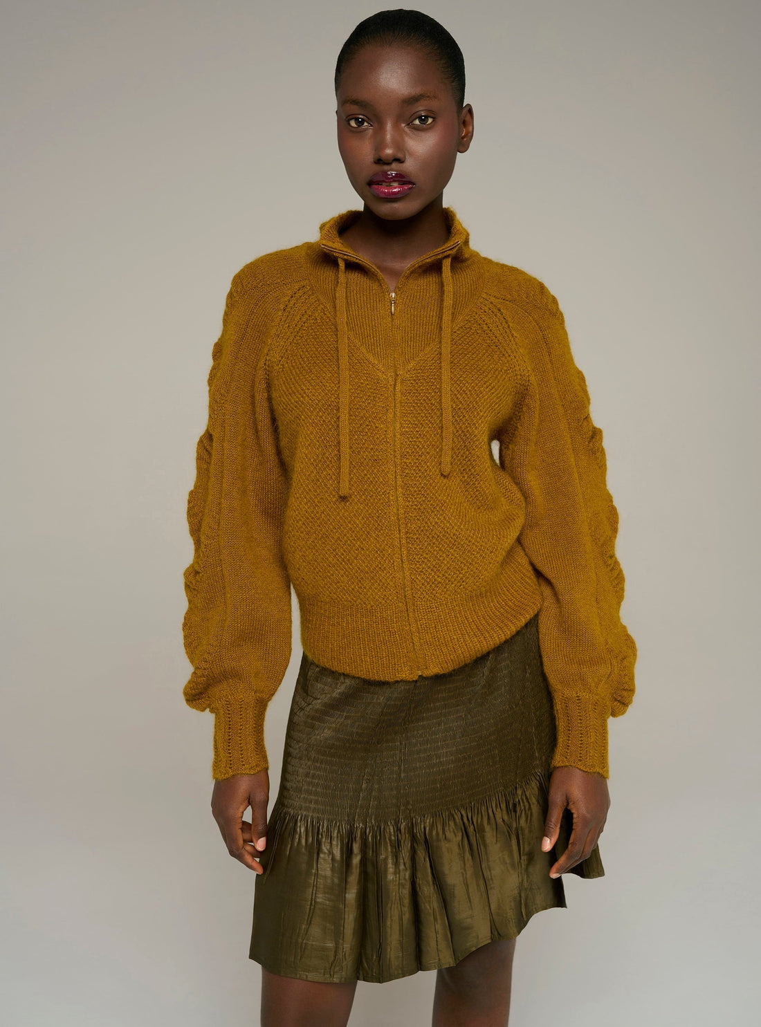 Cotélac Zip-up long-sleeve mock-neck cardigan