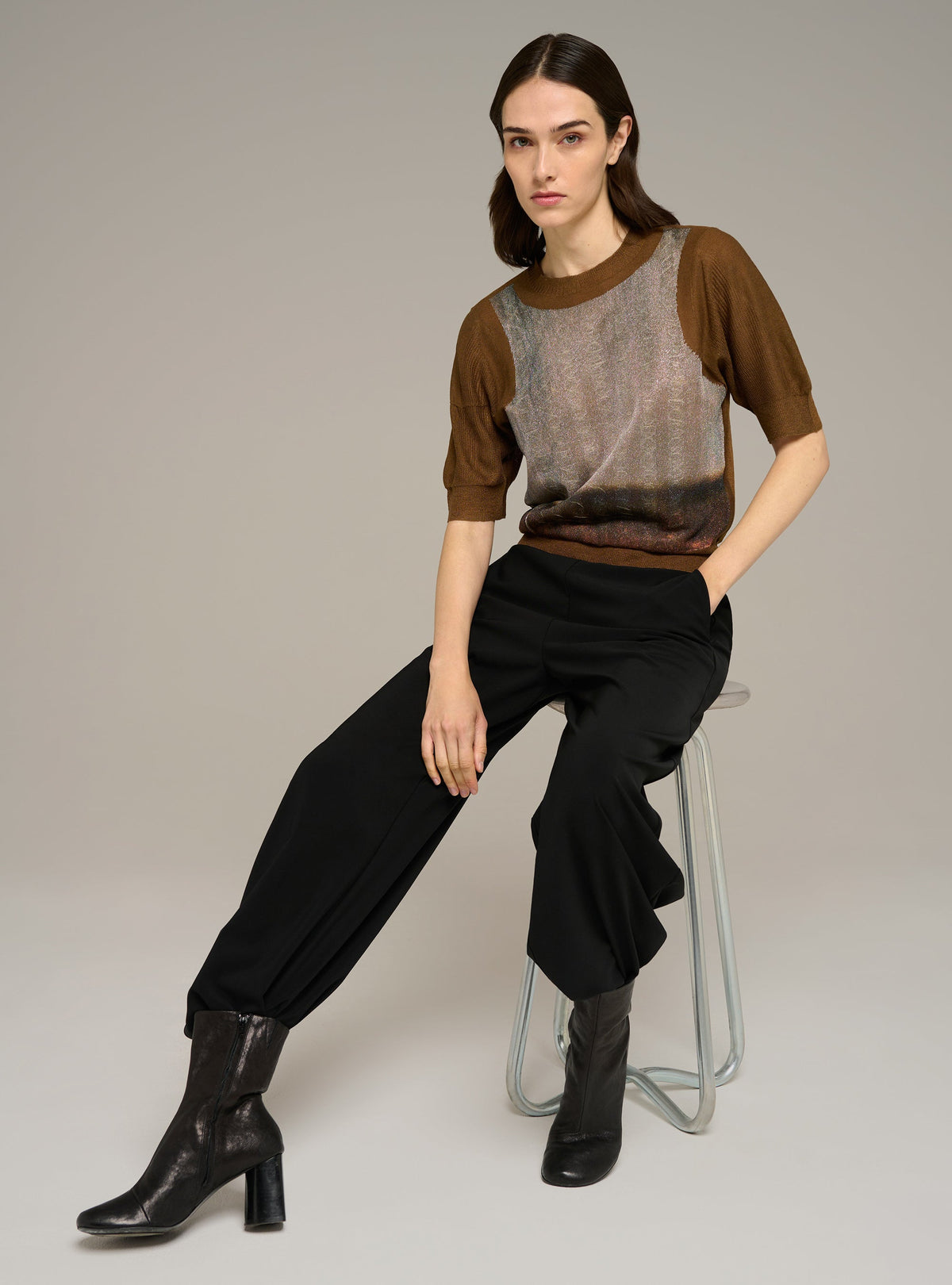 Cotélac Printed short-sleeve crewneck sweater