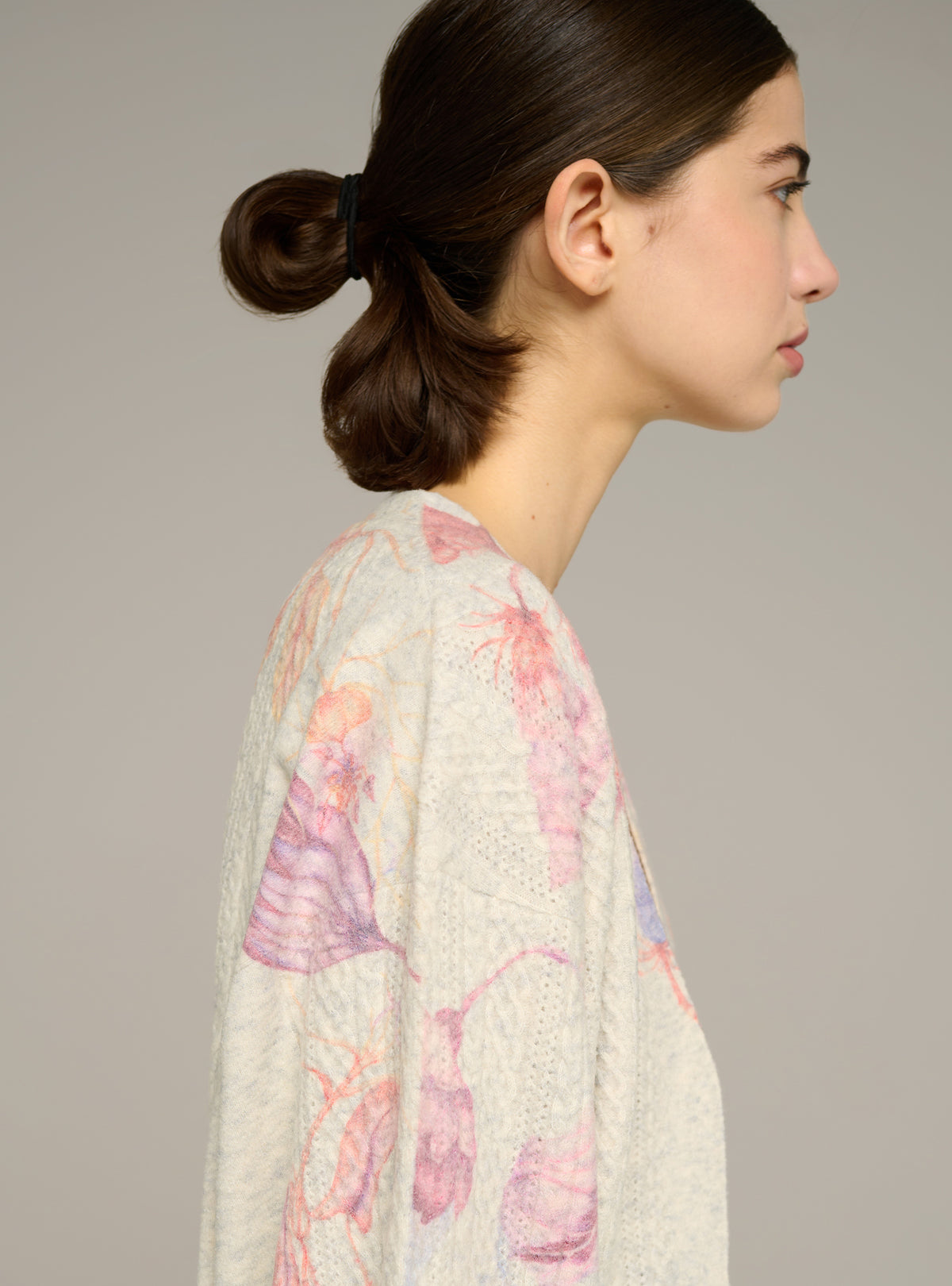 Printed long-sleeve V-neck cardigan