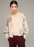 Gray printed V-neck cardigan
