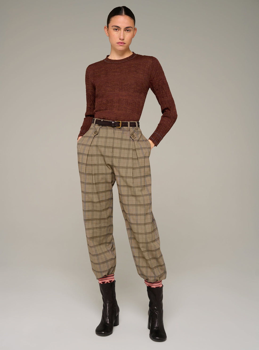 Cotélac Pleated fitted long-sleeve crewneck sweater