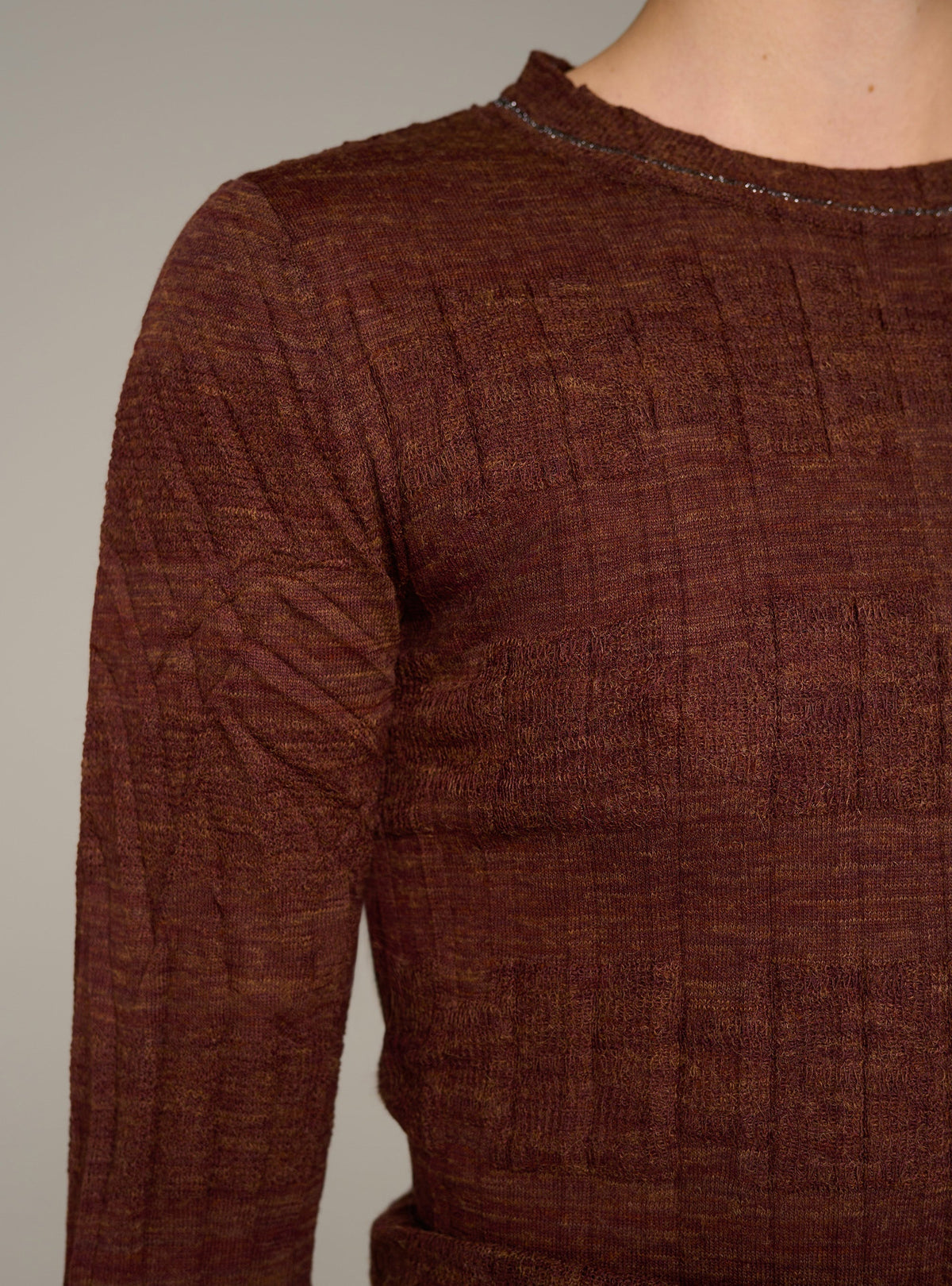 Cotélac Pleated fitted long-sleeve crewneck sweater