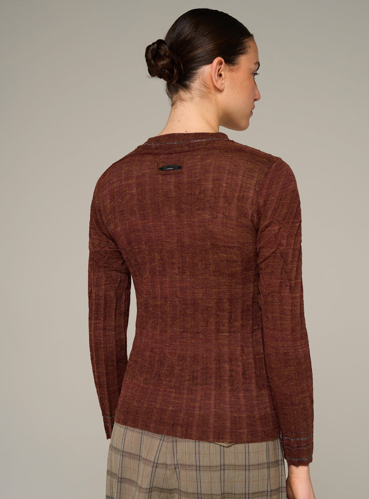 Cotélac Pleated fitted long-sleeve crewneck sweater
