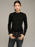Pleated fitted long-sleeve crewneck sweater