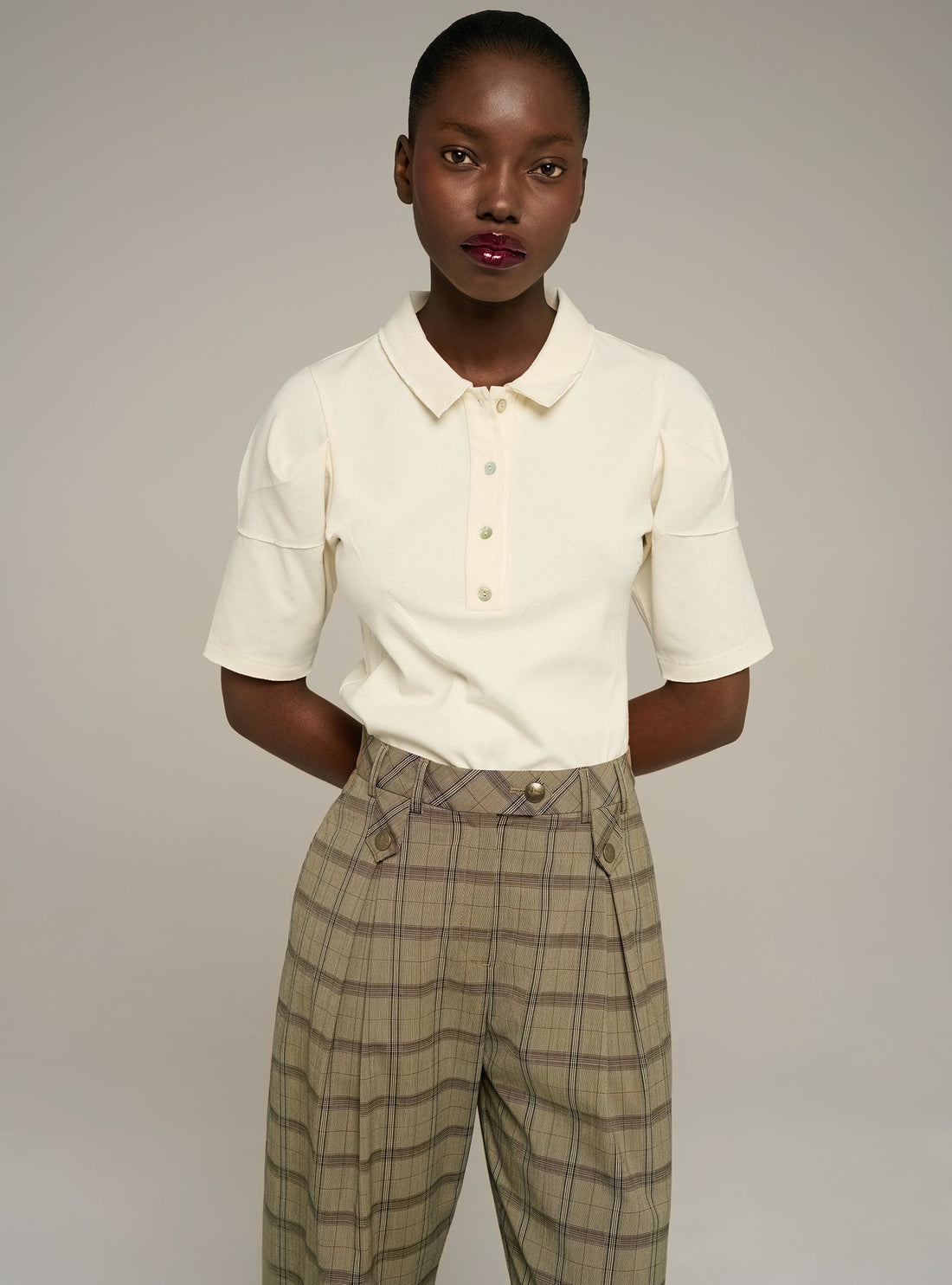 Cotélac Printed pleated short-sleeve polo