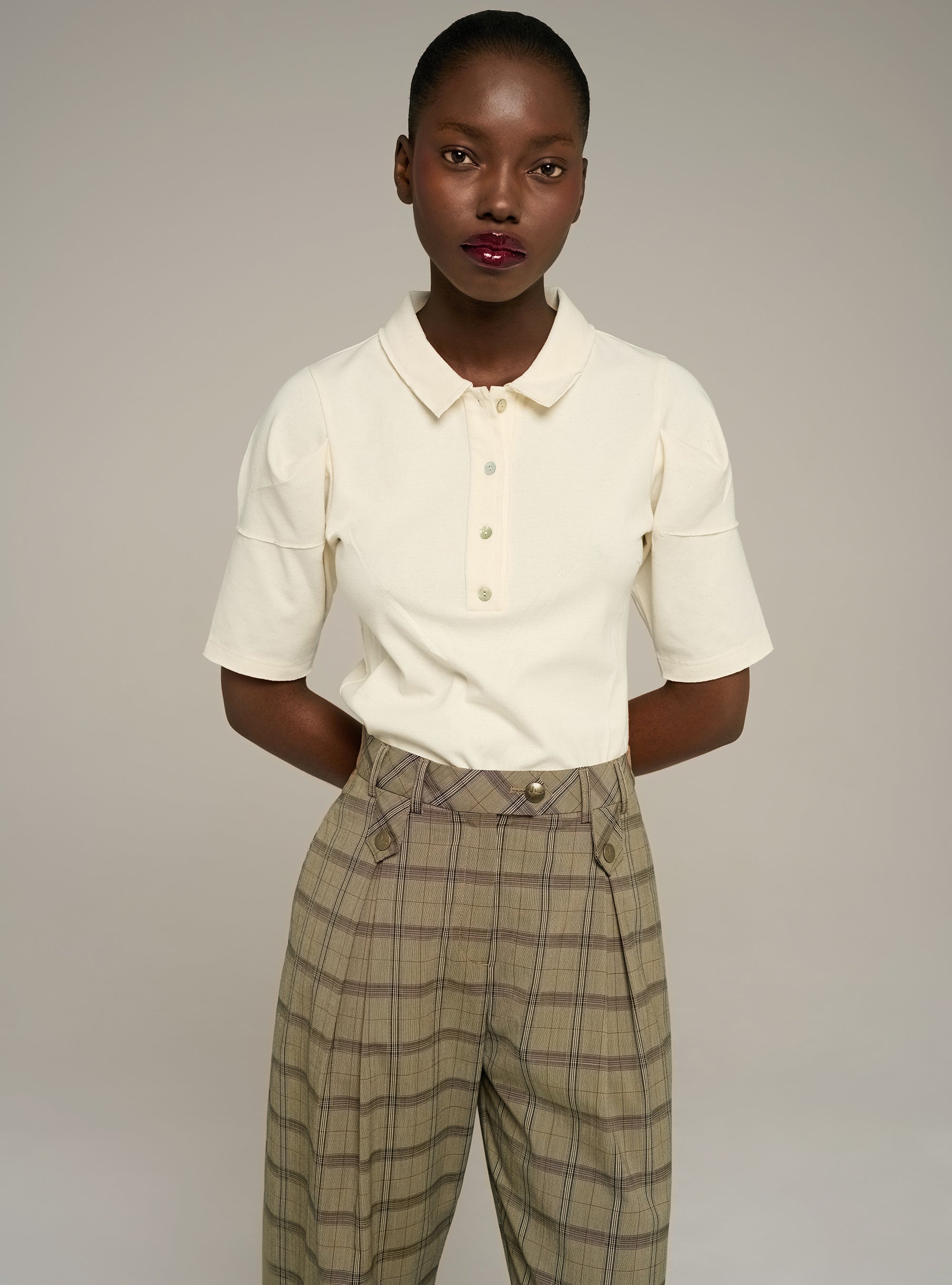 Cotélac Printed pleated short-sleeve polo